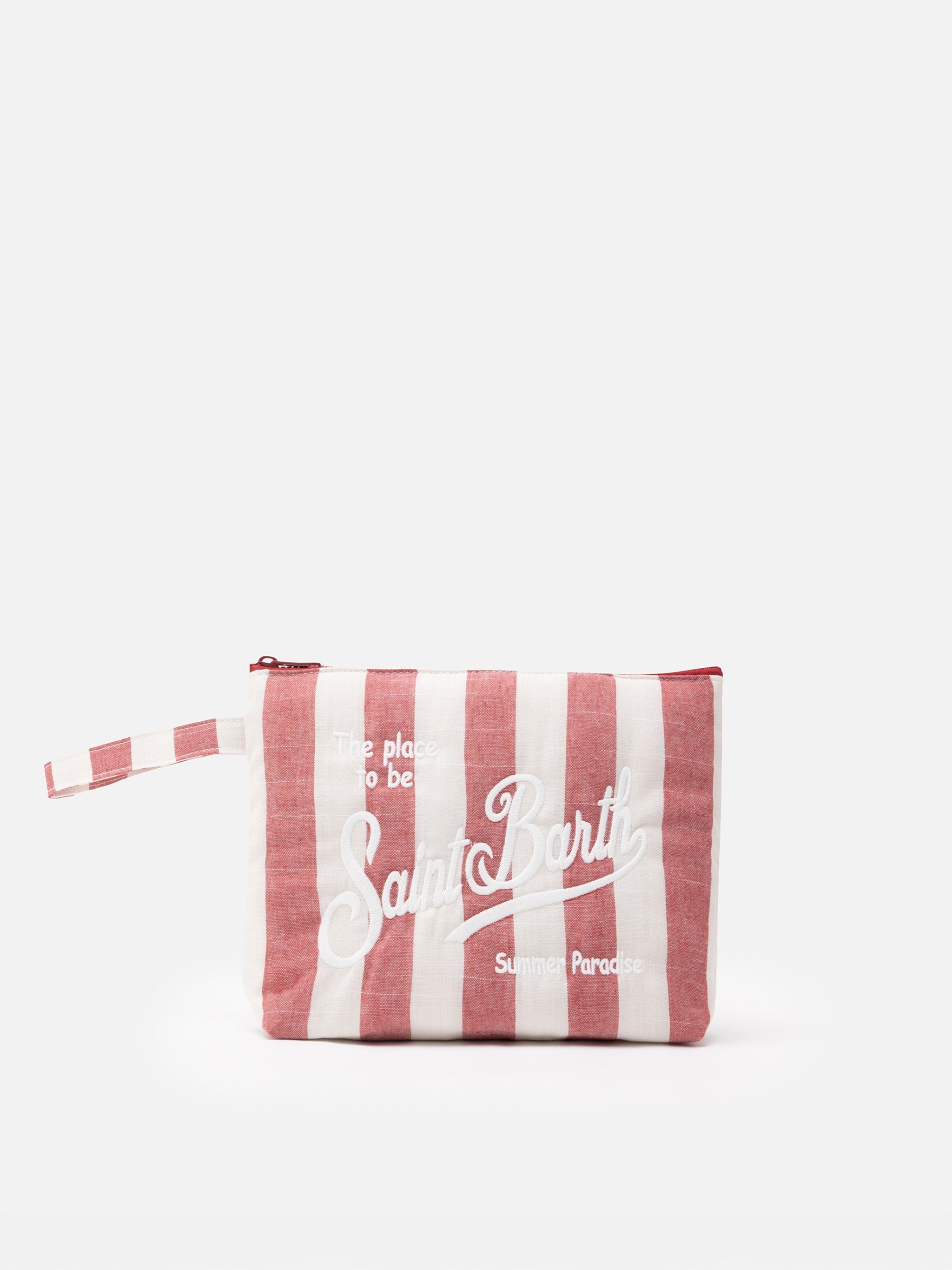 Pochette Aline Soft L in cotone e lino con stampa a righe