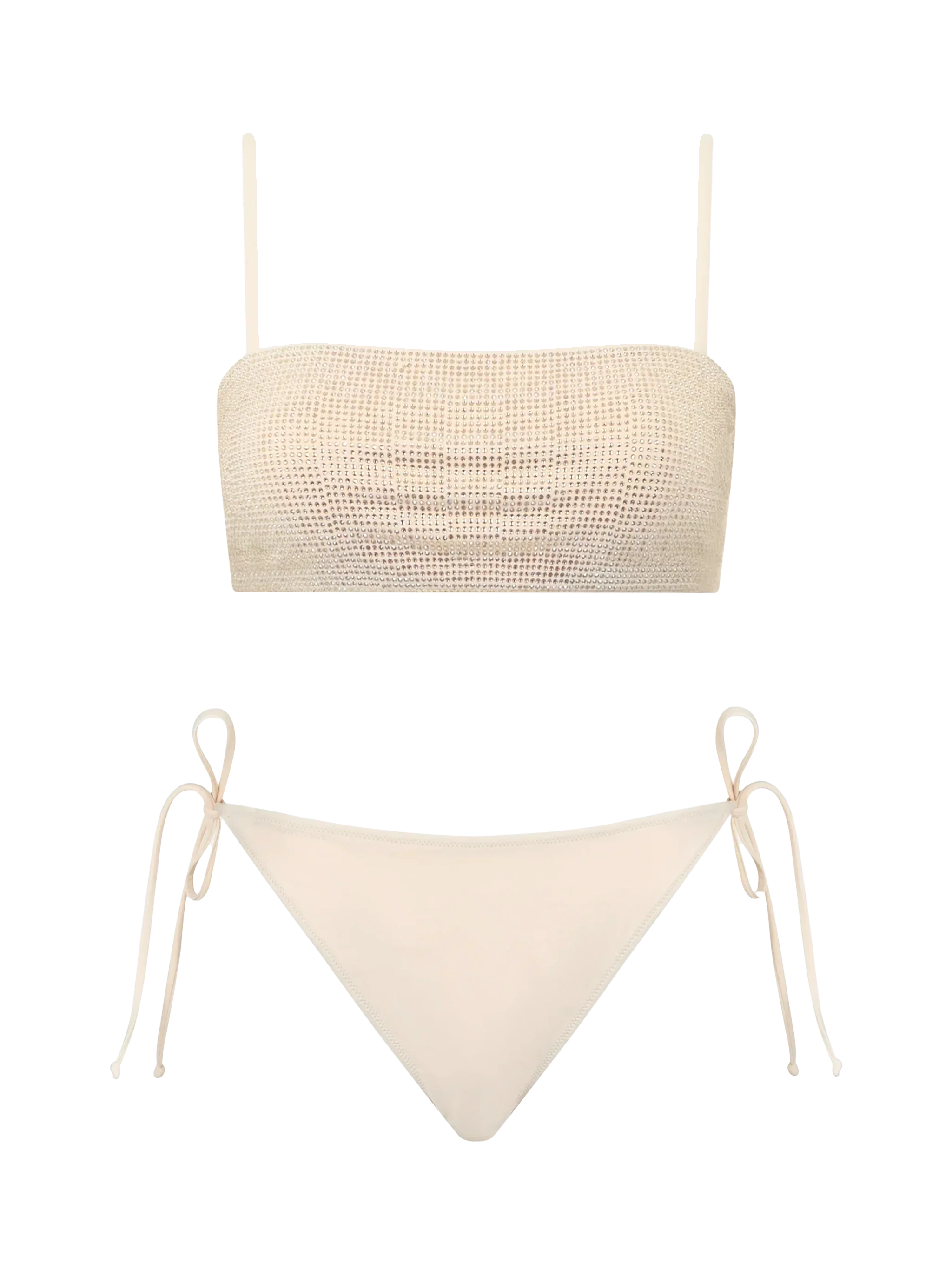 Woman beige bandeau bikini Athena Virgo with rhinestones