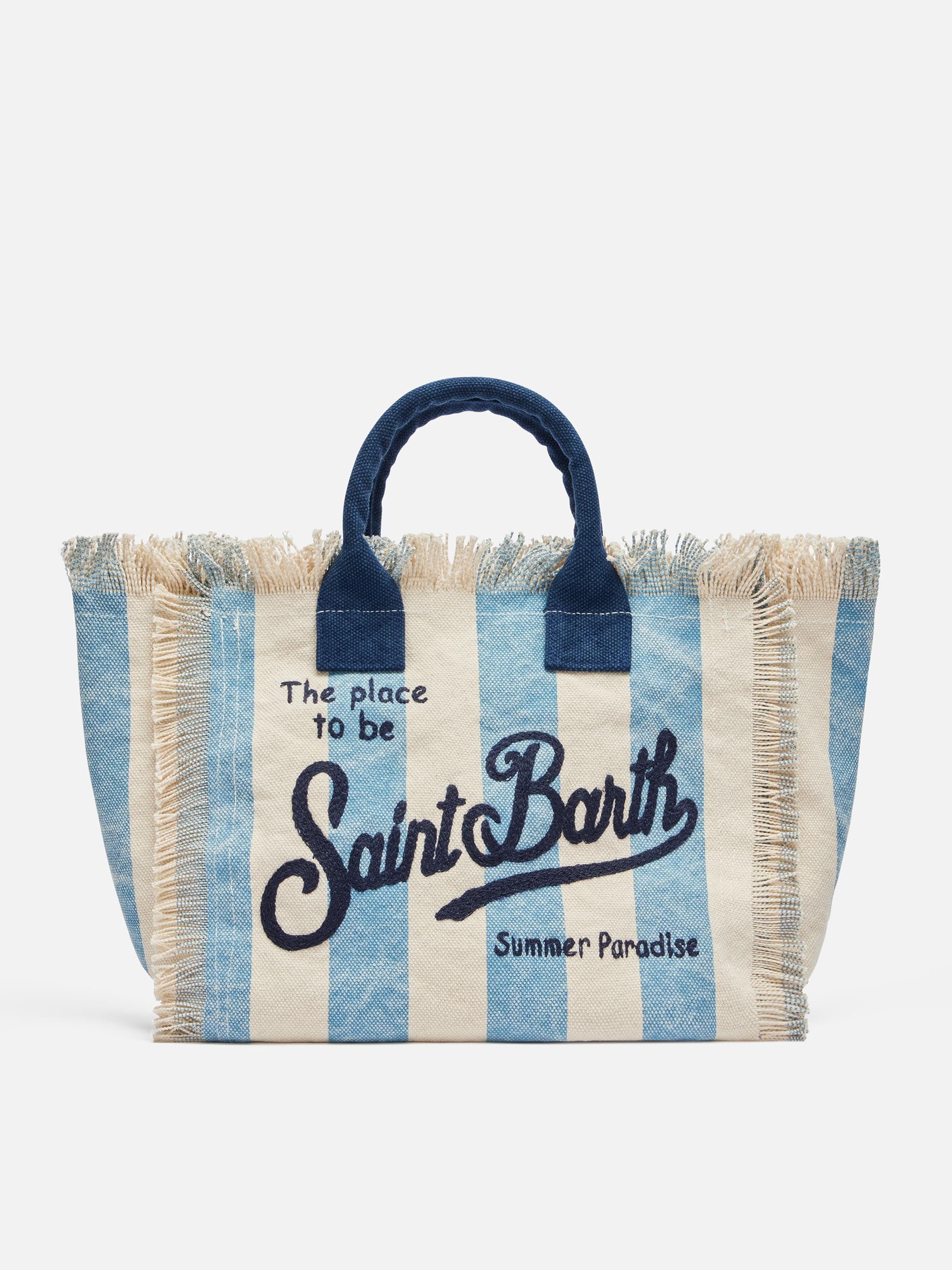 Borsa Colette in canvas di cotone con stampa a righe azzurre