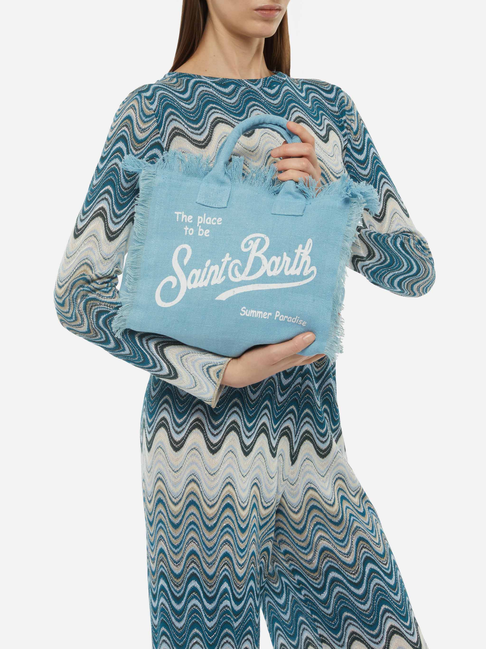 Borsa Colette in lino azzurro