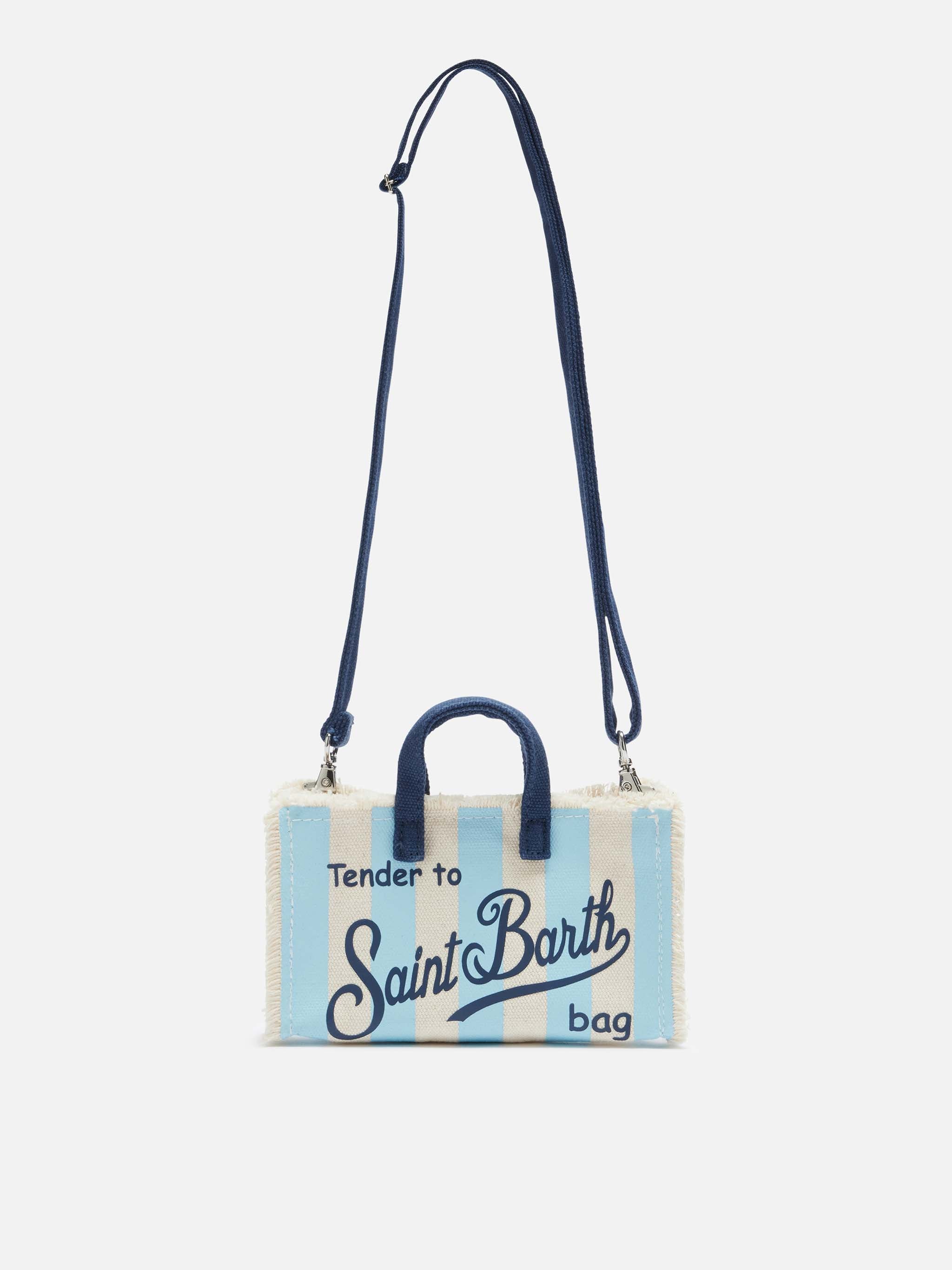 Phone Bag in canvas di cotone con stampa a righe azzurre