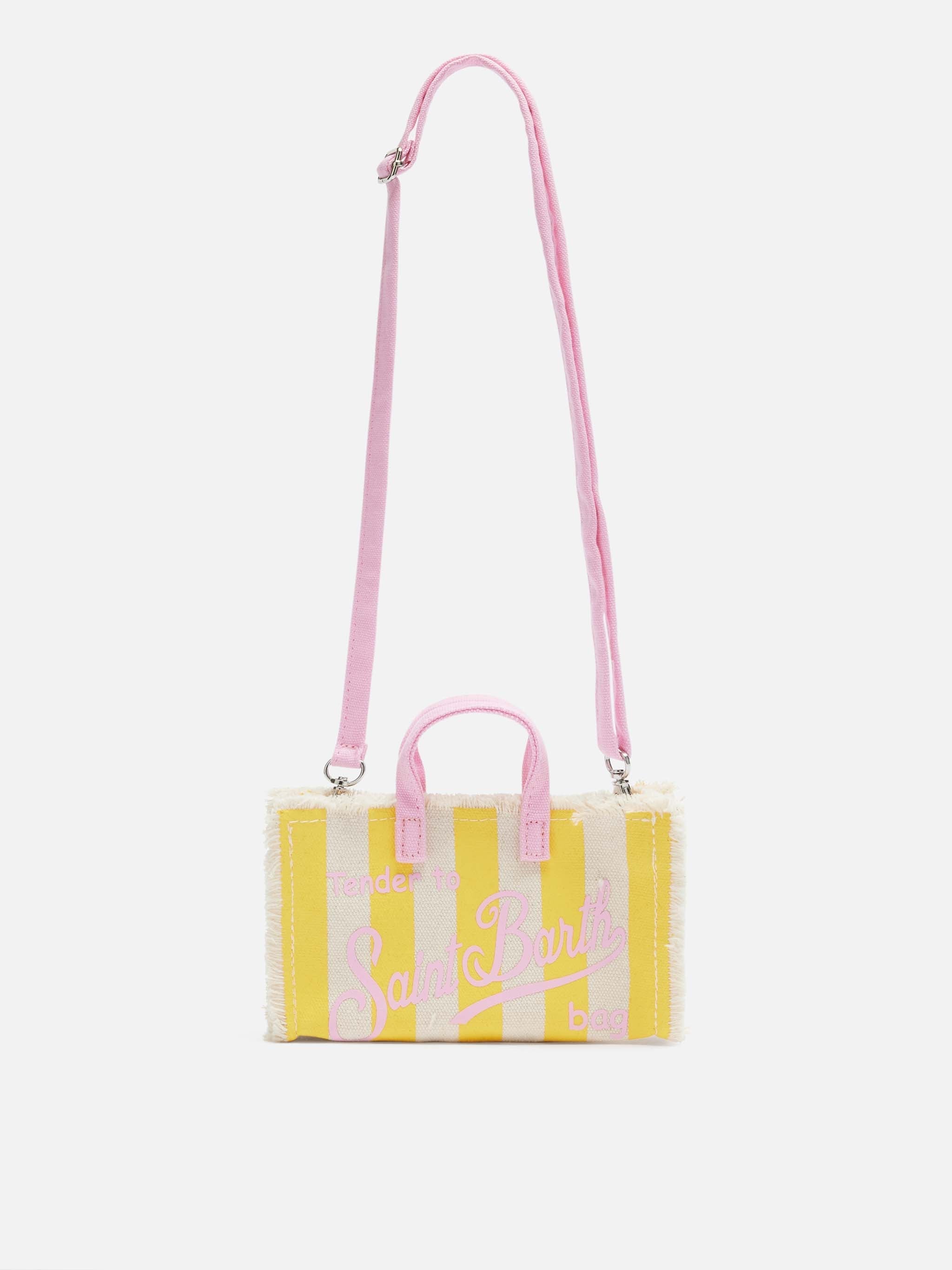 Phone Bag in canvas di cotone con stampa a righe gialle