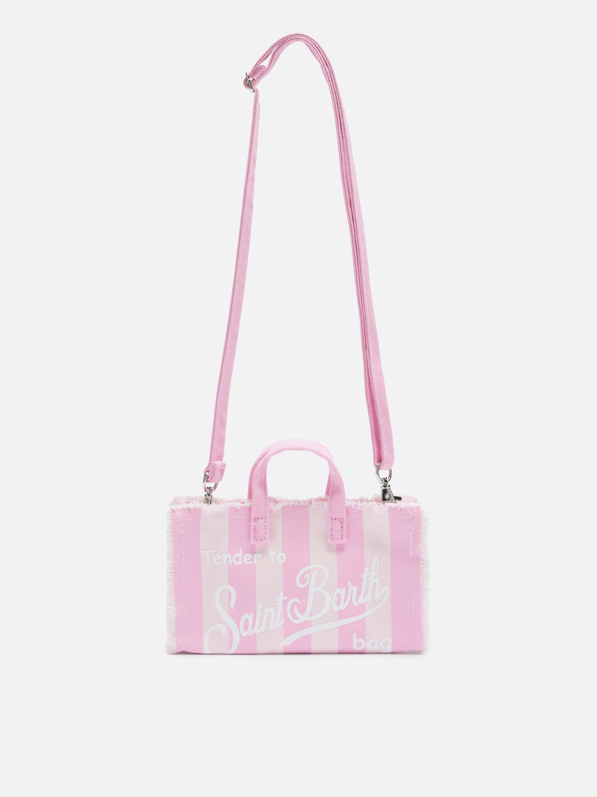 Phone Bag in canvas di cotone con stampa a righe rosa