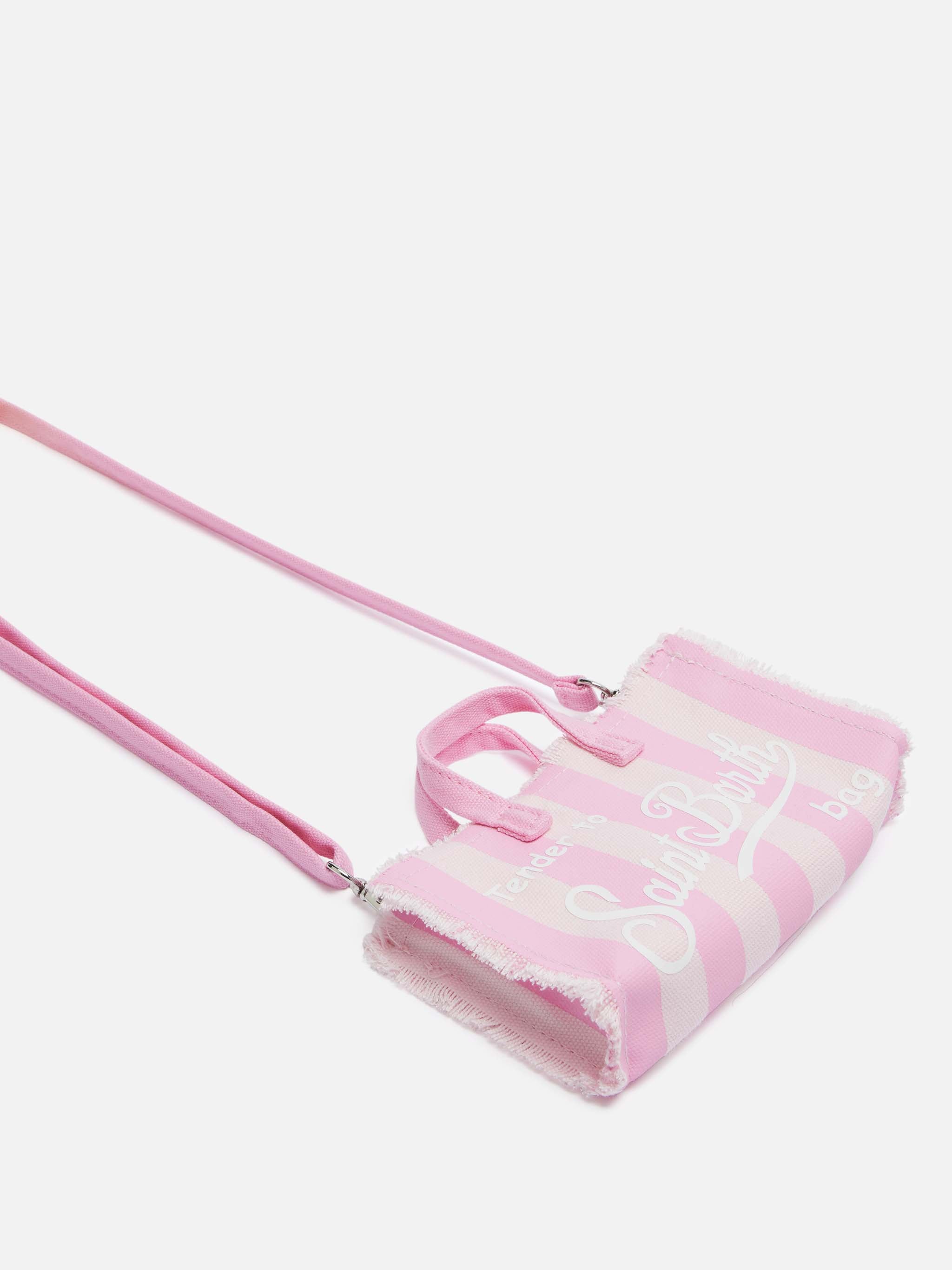 Phone Bag in canvas di cotone con stampa a righe rosa