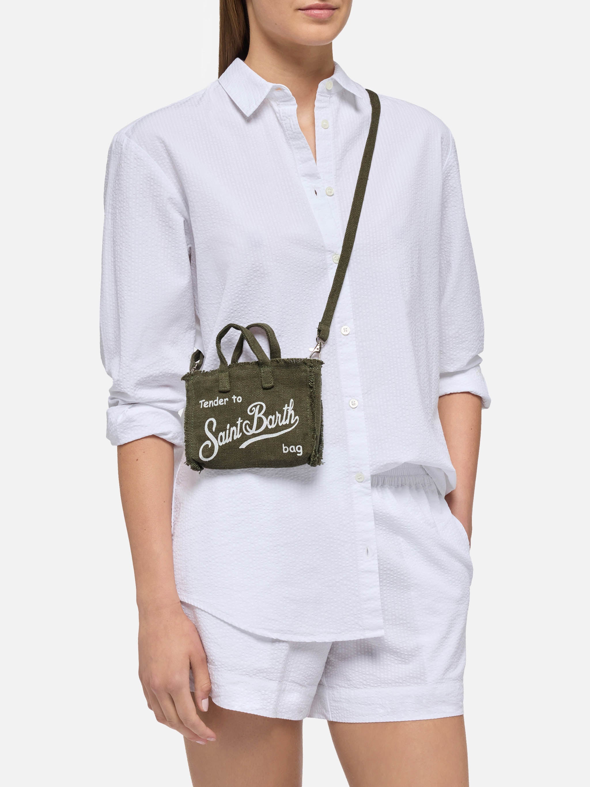 Phone Bag in lino verde militare