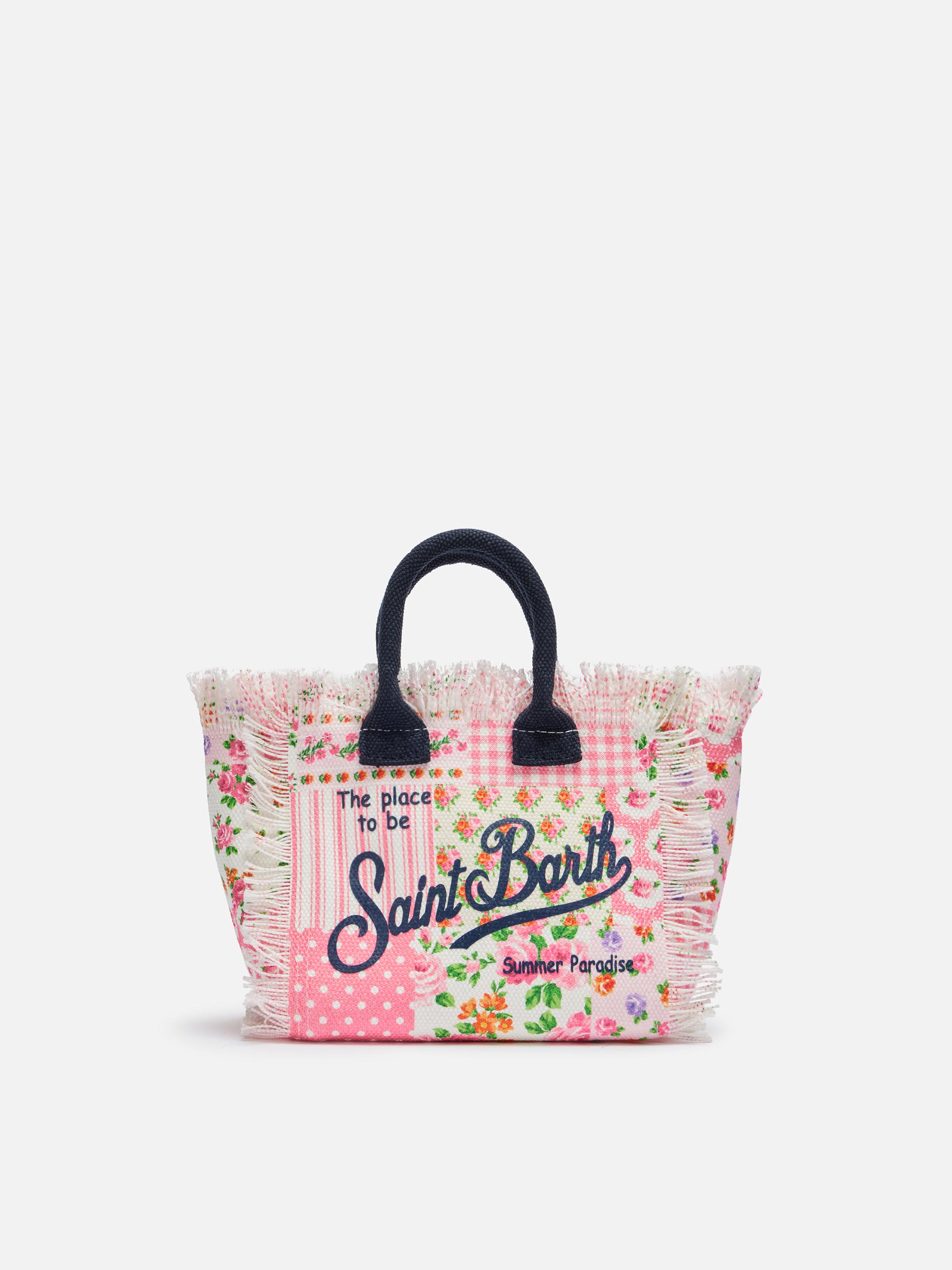 Borsa Mini Vanity in canvas di cotone con stampa patch floreale