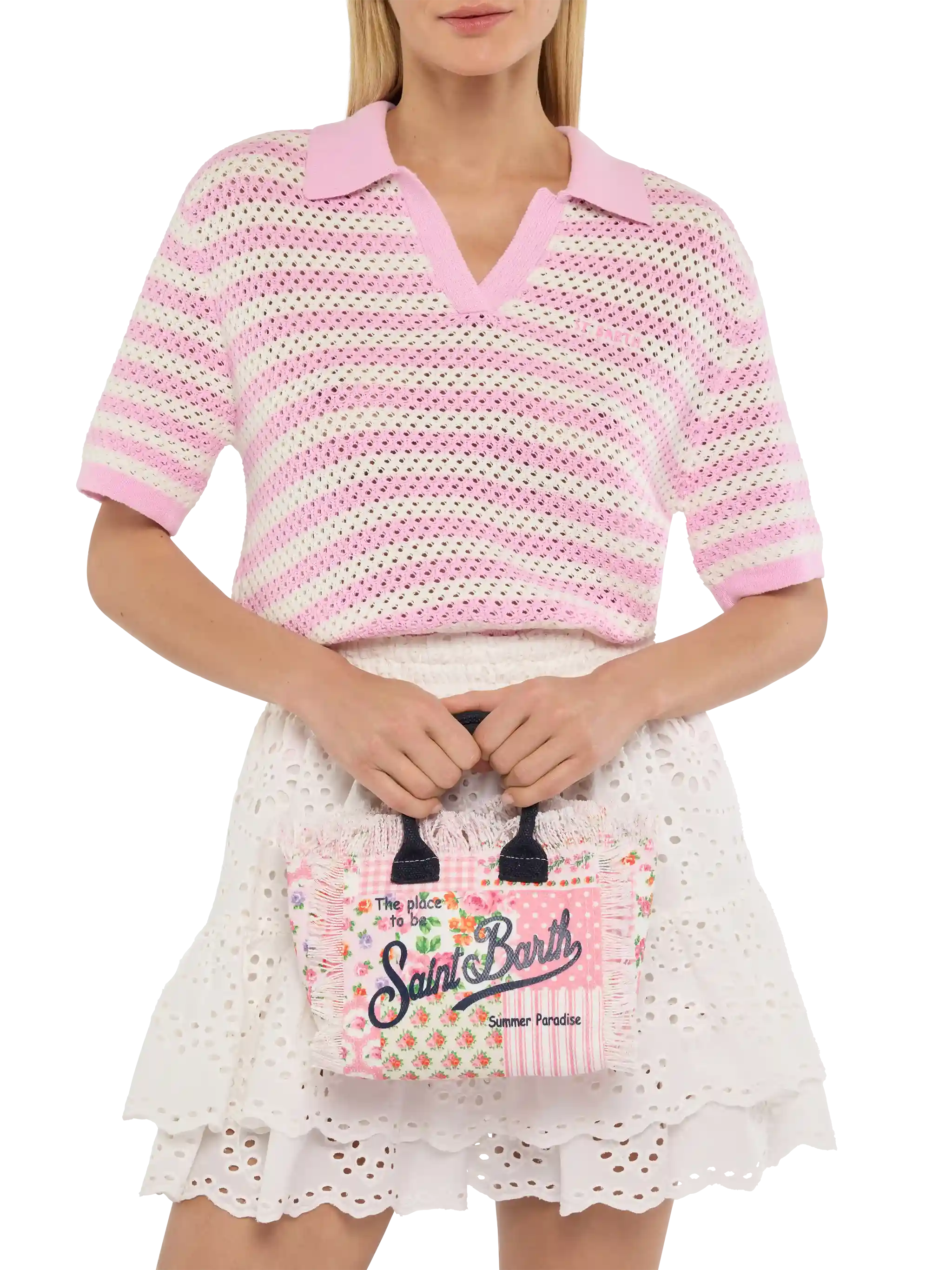 Borsa Mini Vanity in canvas di cotone con stampa patch floreale