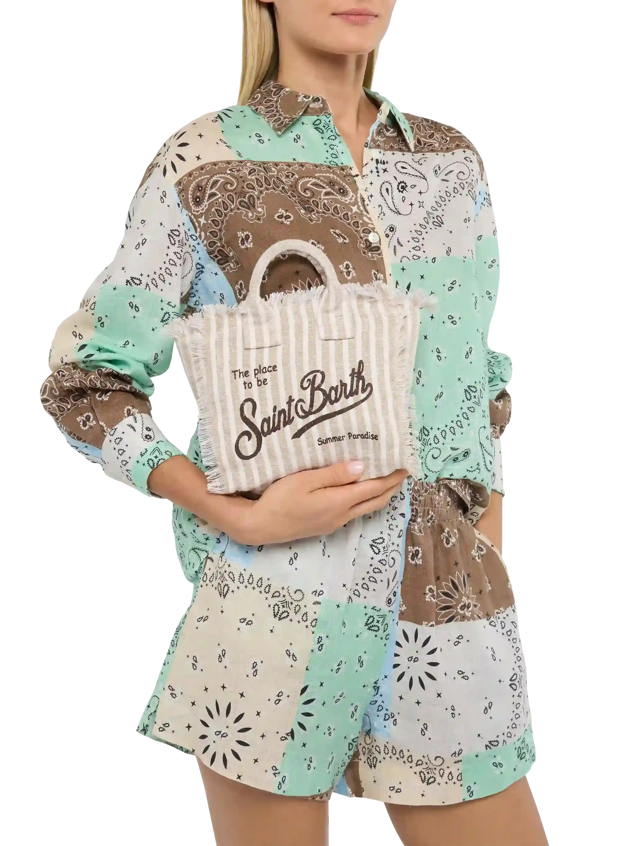 Borsa Mini Vanity Linen con stampa a righe