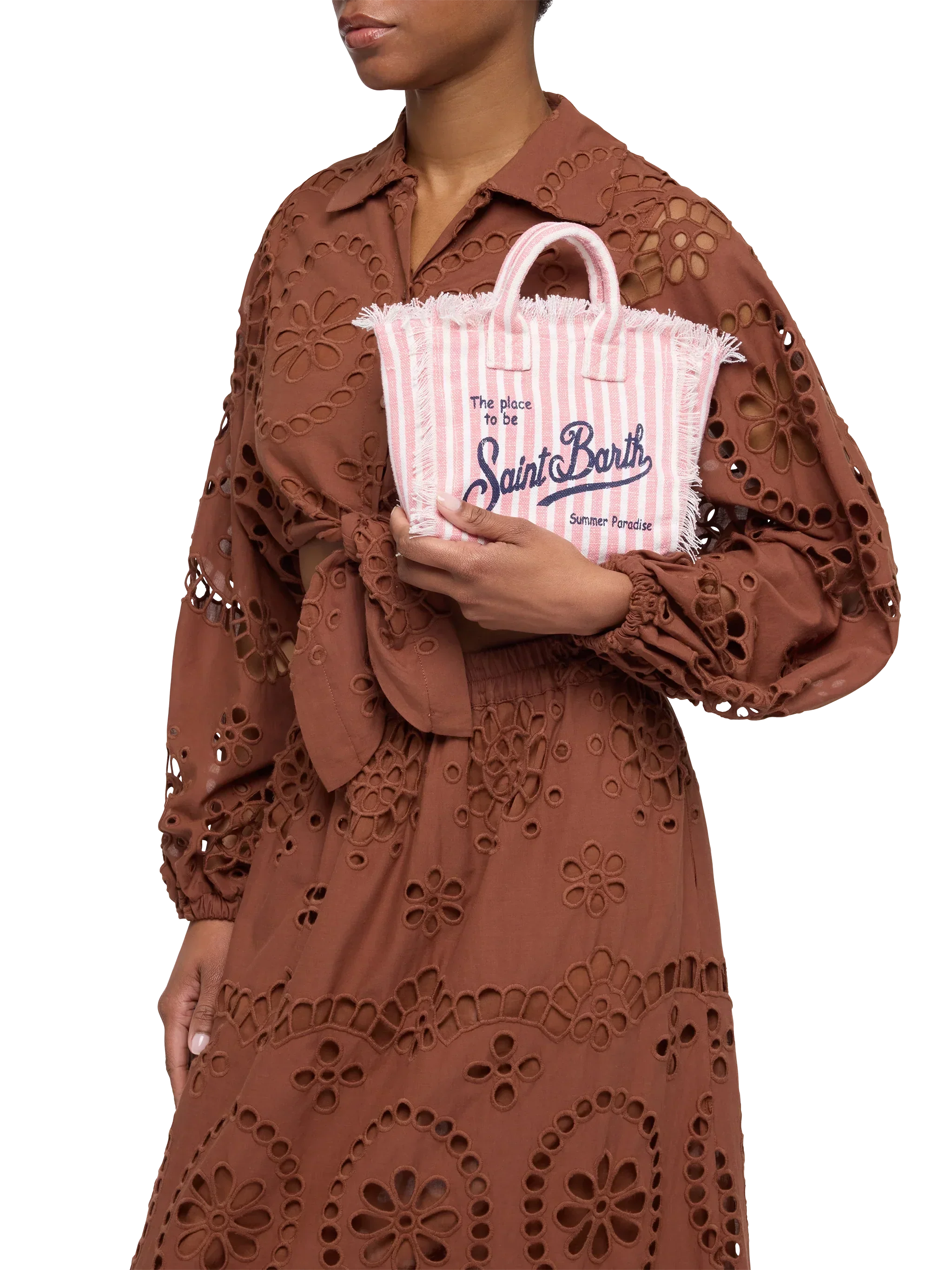 Borsa Mini Vanity Linen con stampa a righe