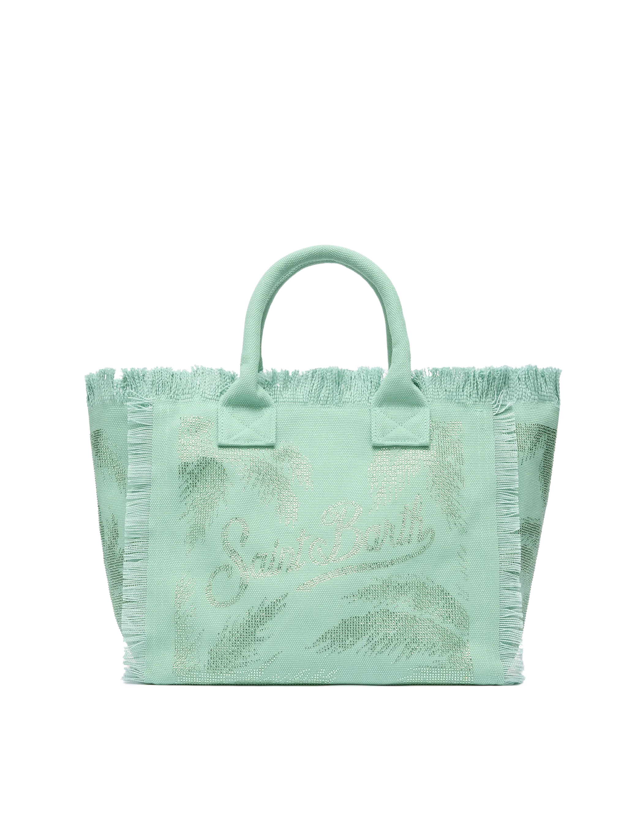 Sage green cotton canvas Vanity tote bag with palm rhinestone embellishment