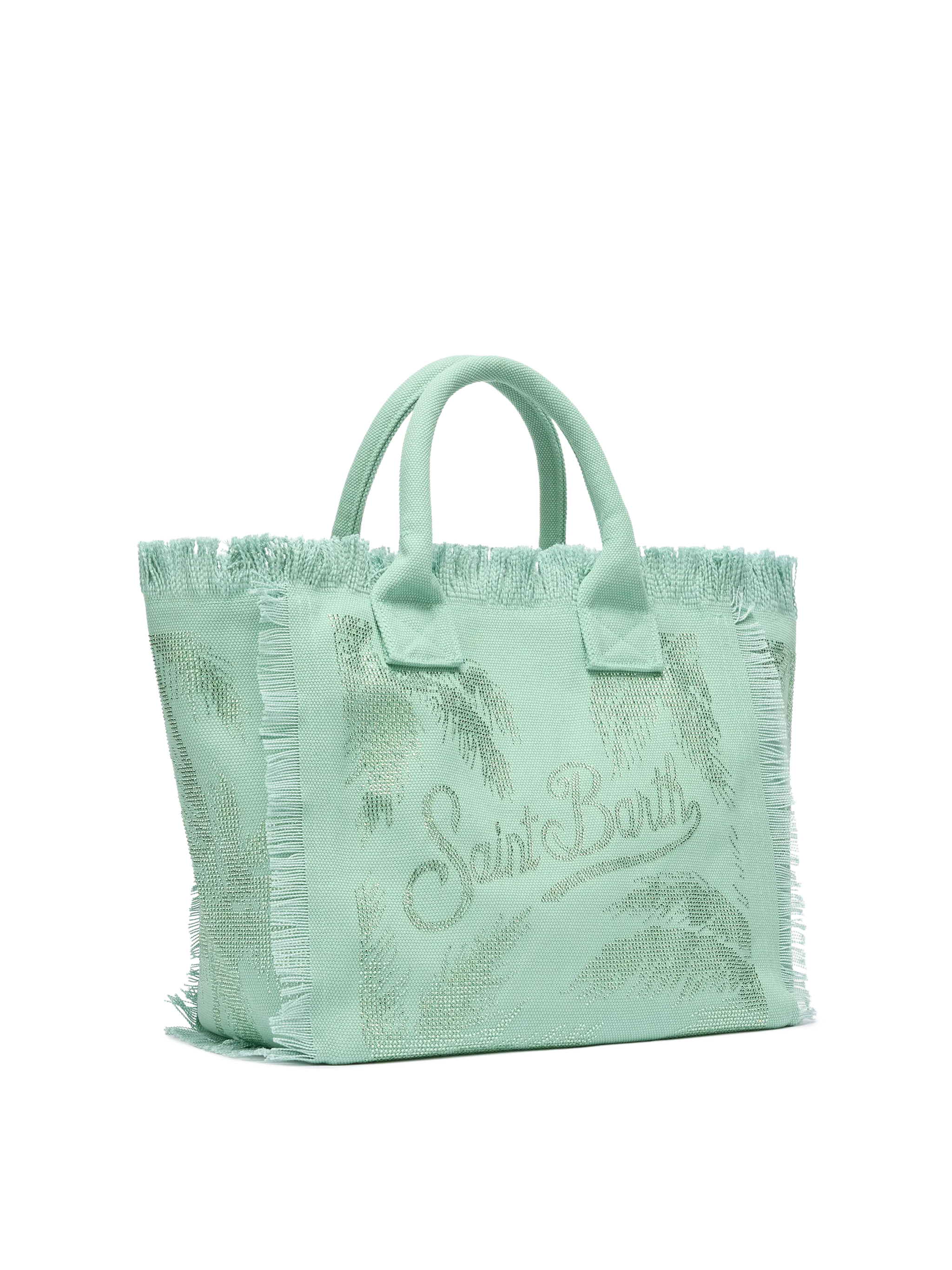 Sage green cotton canvas Vanity tote bag with palm rhinestone embellishment