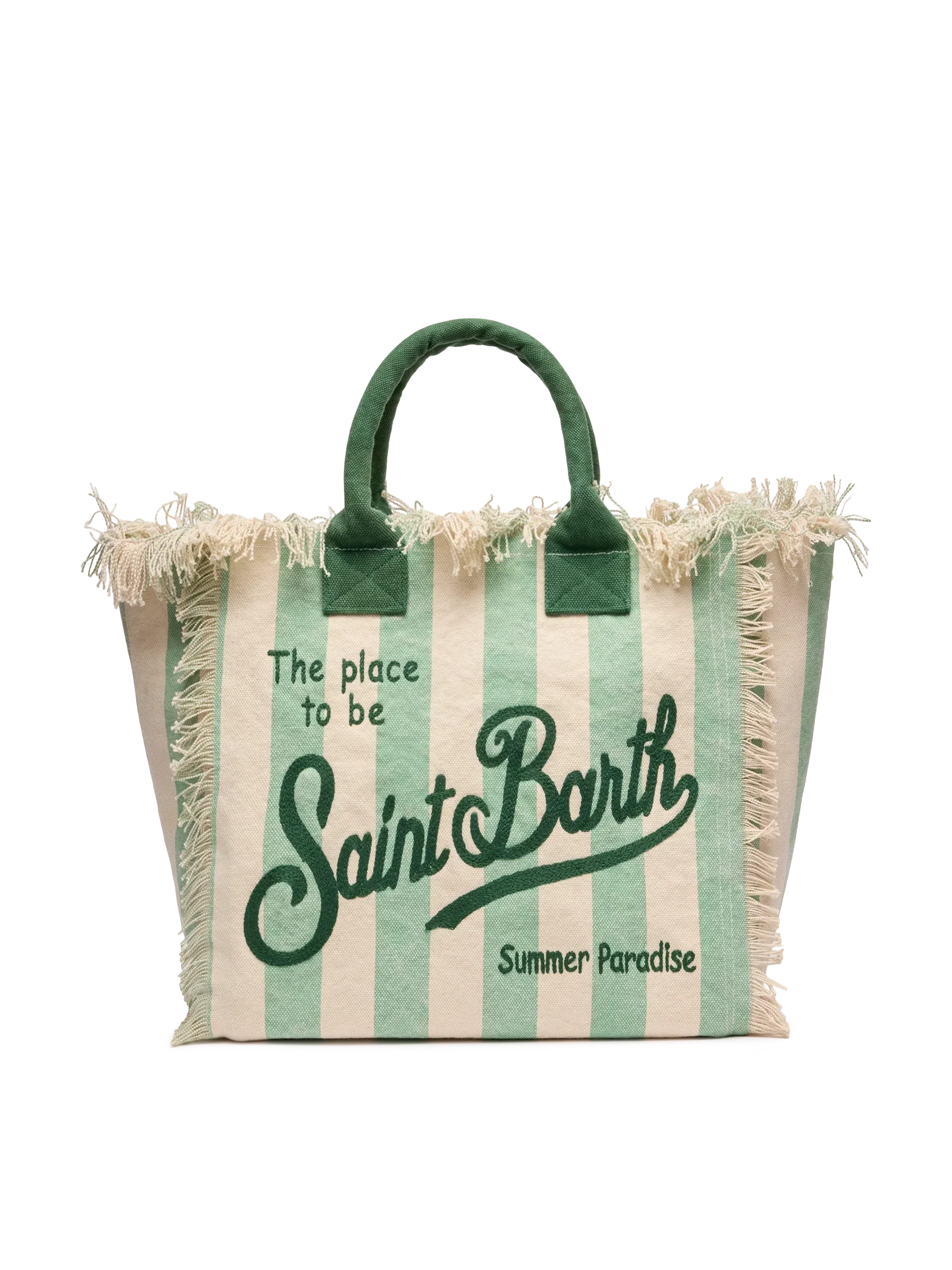 Borsa a spalla Vanity in canvas di cotone con stampa a righe verde salvia