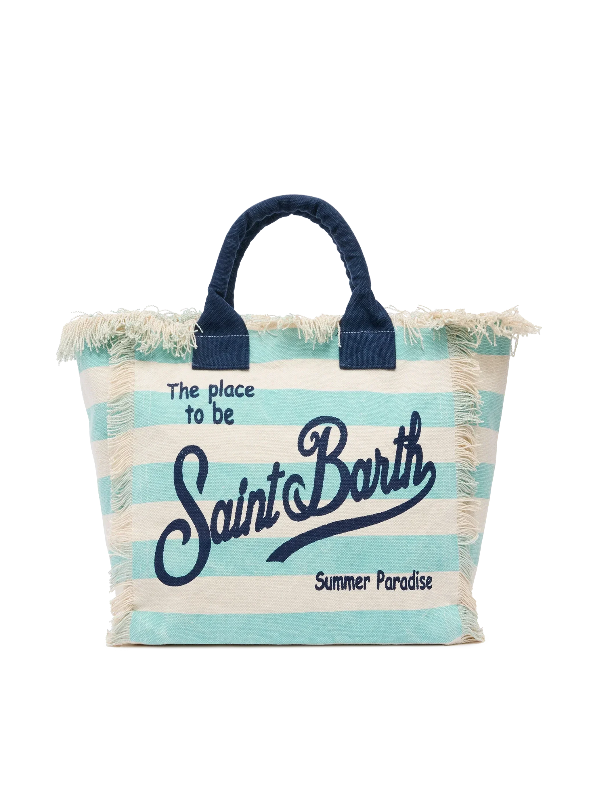 Borsa a spalla Vanity in canvas di cotone con stampa a righe verde acqua