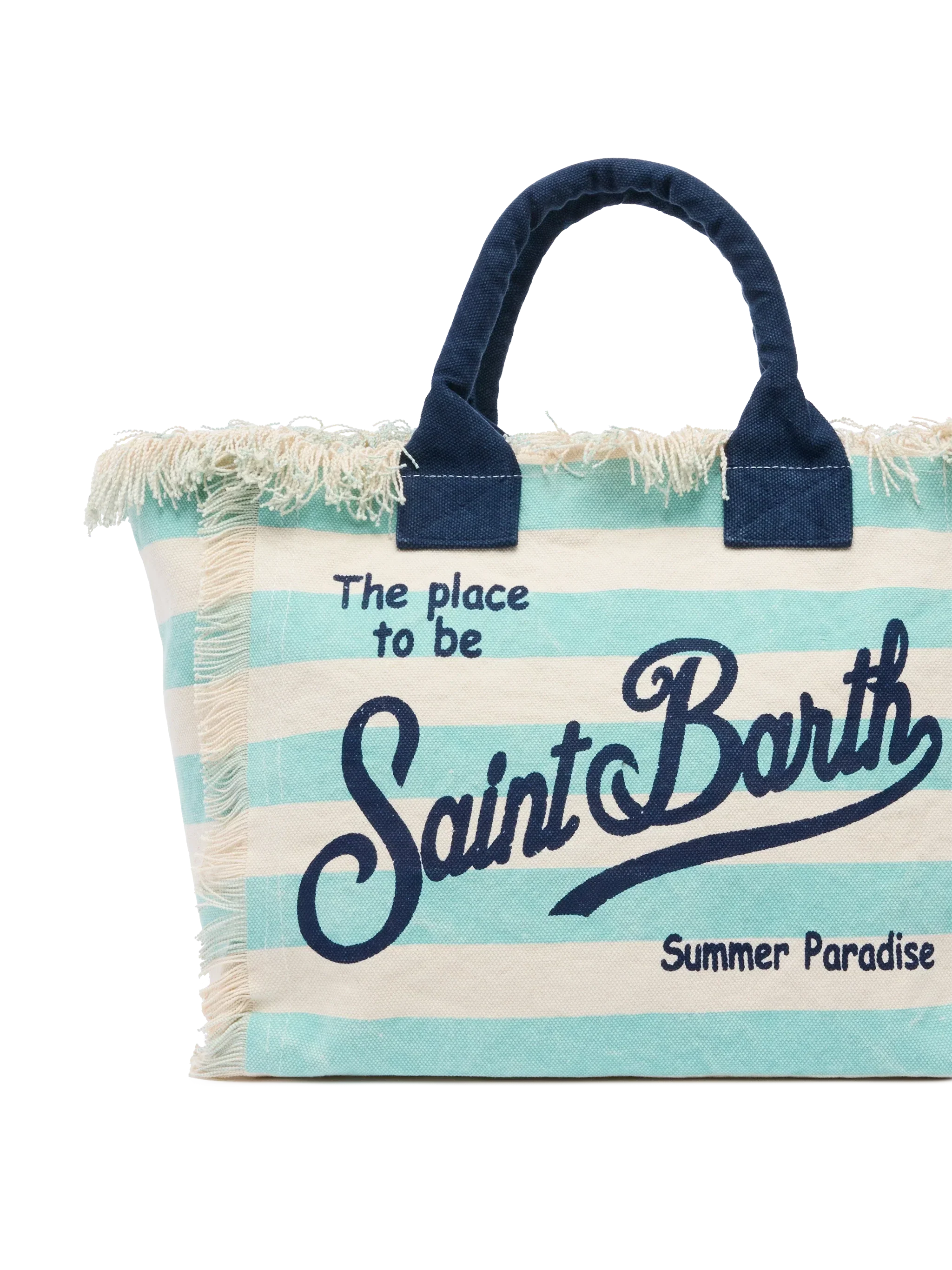 Borsa a spalla Vanity in canvas di cotone con stampa a righe verde acqua