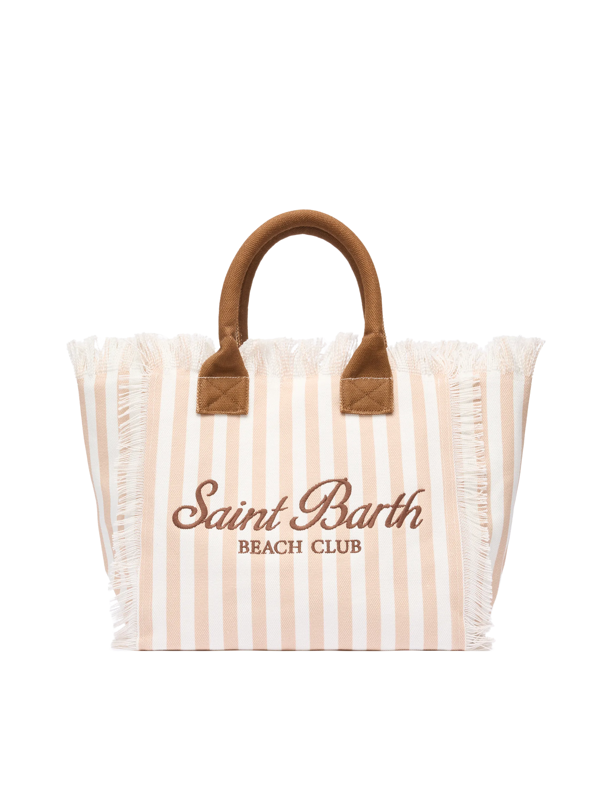 Borsa a spalla Vanity in canvas di cotone con stampa a righe beige