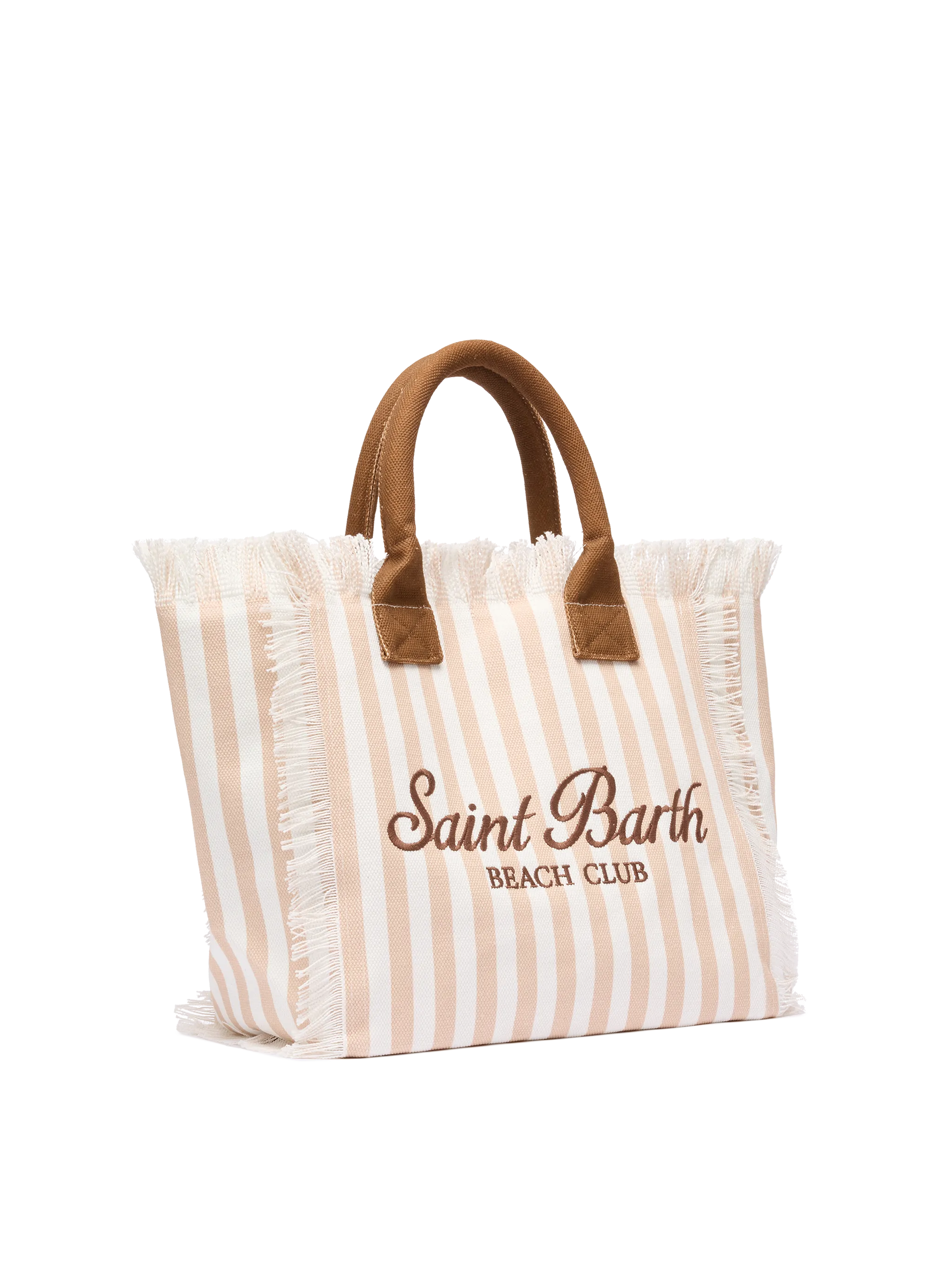 Borsa a spalla Vanity in canvas di cotone con stampa a righe beige