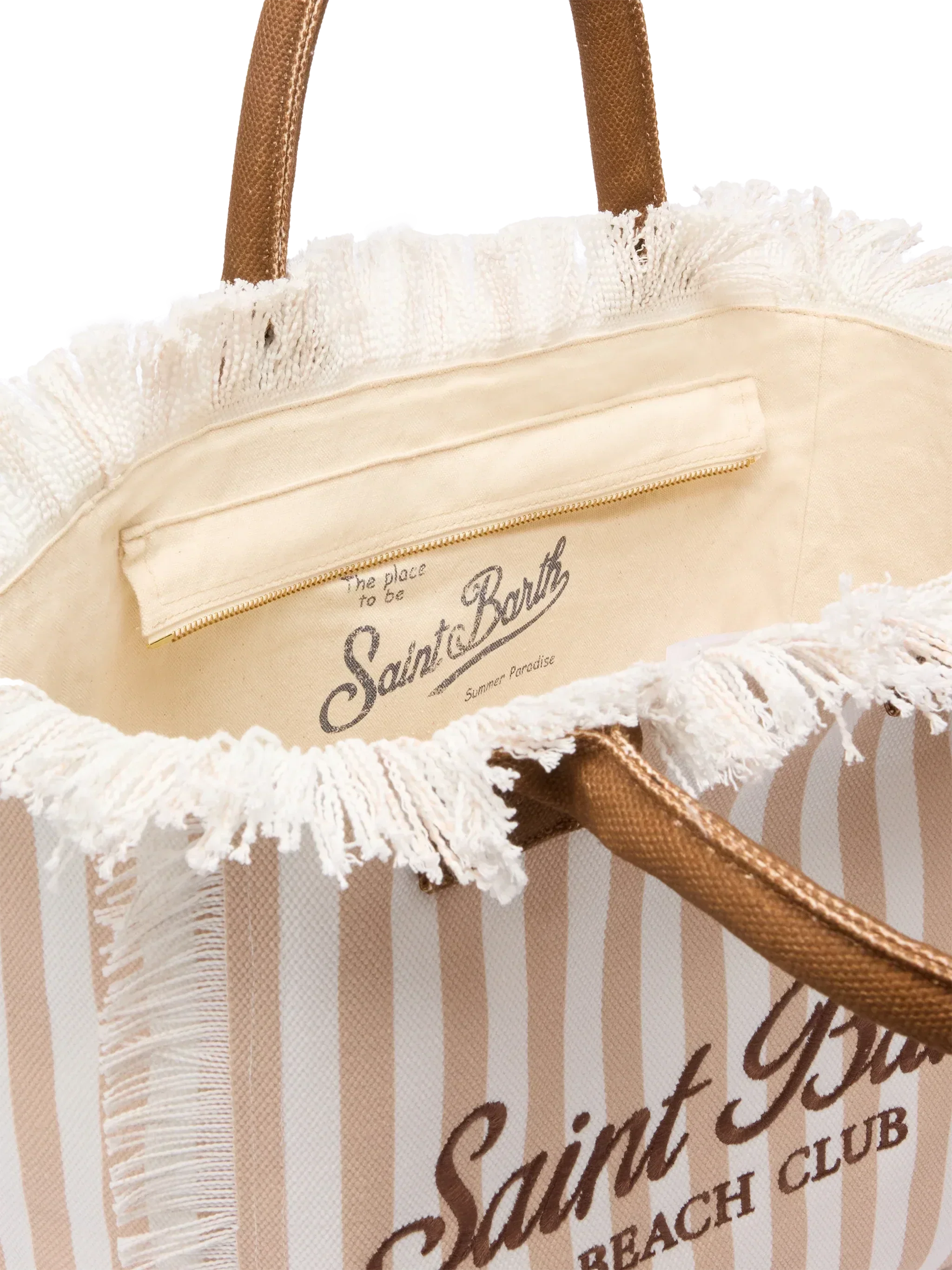 Borsa a spalla Vanity in canvas di cotone con stampa a righe beige