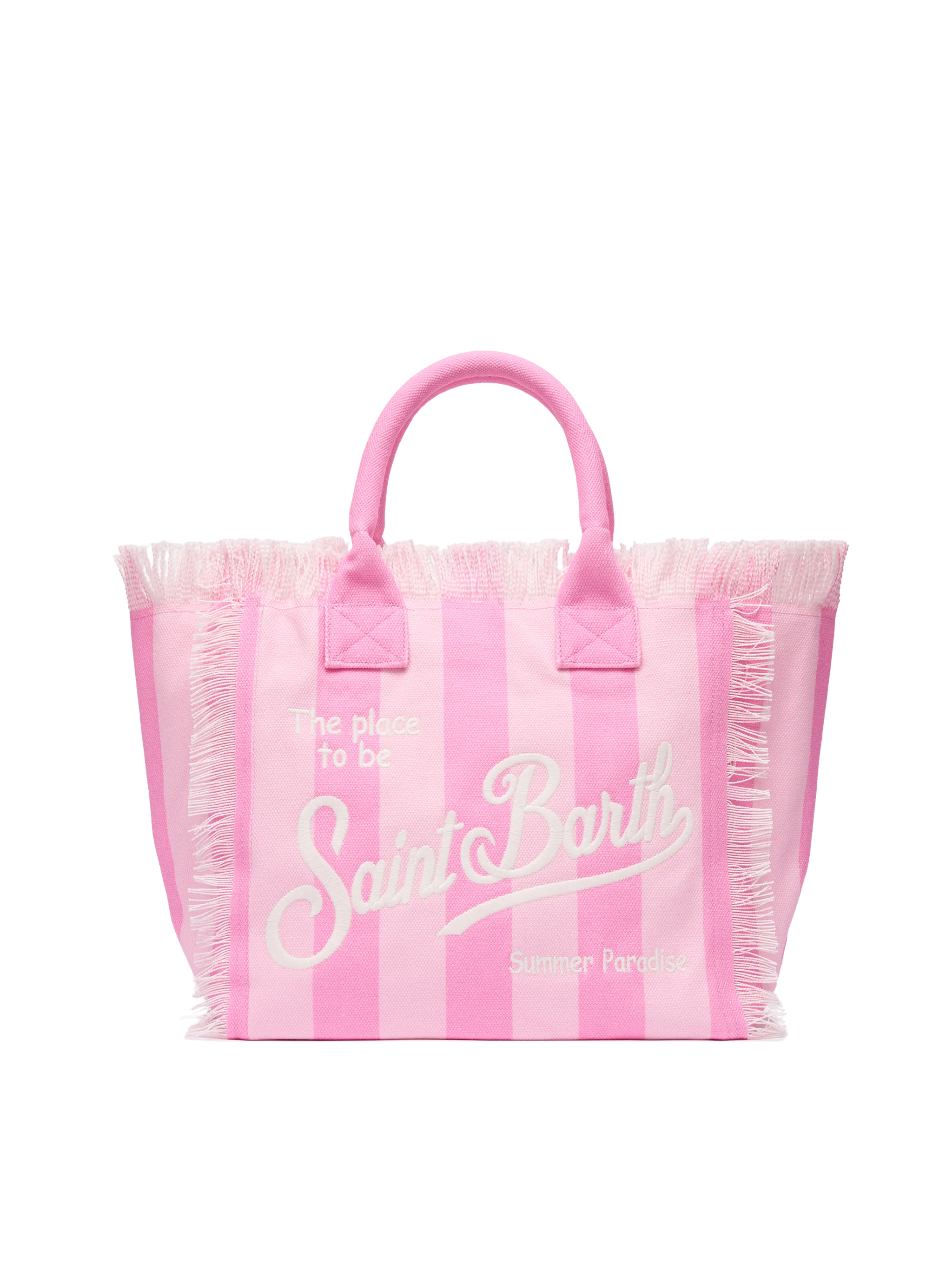 Borsa a spalla Vanity in canvas di cotone con stampa a righe rosa
