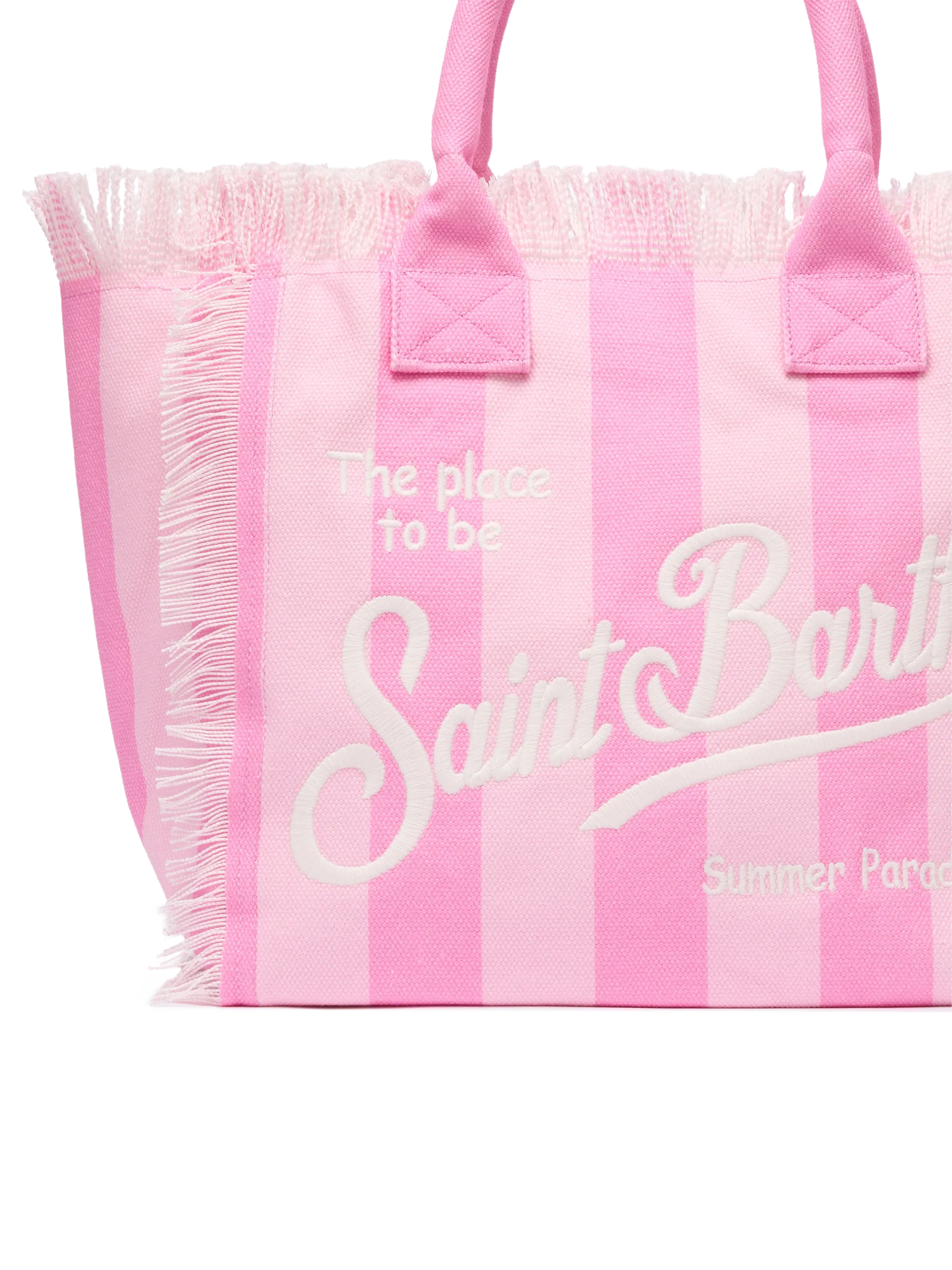 Borsa a spalla Vanity in canvas di cotone con stampa a righe rosa