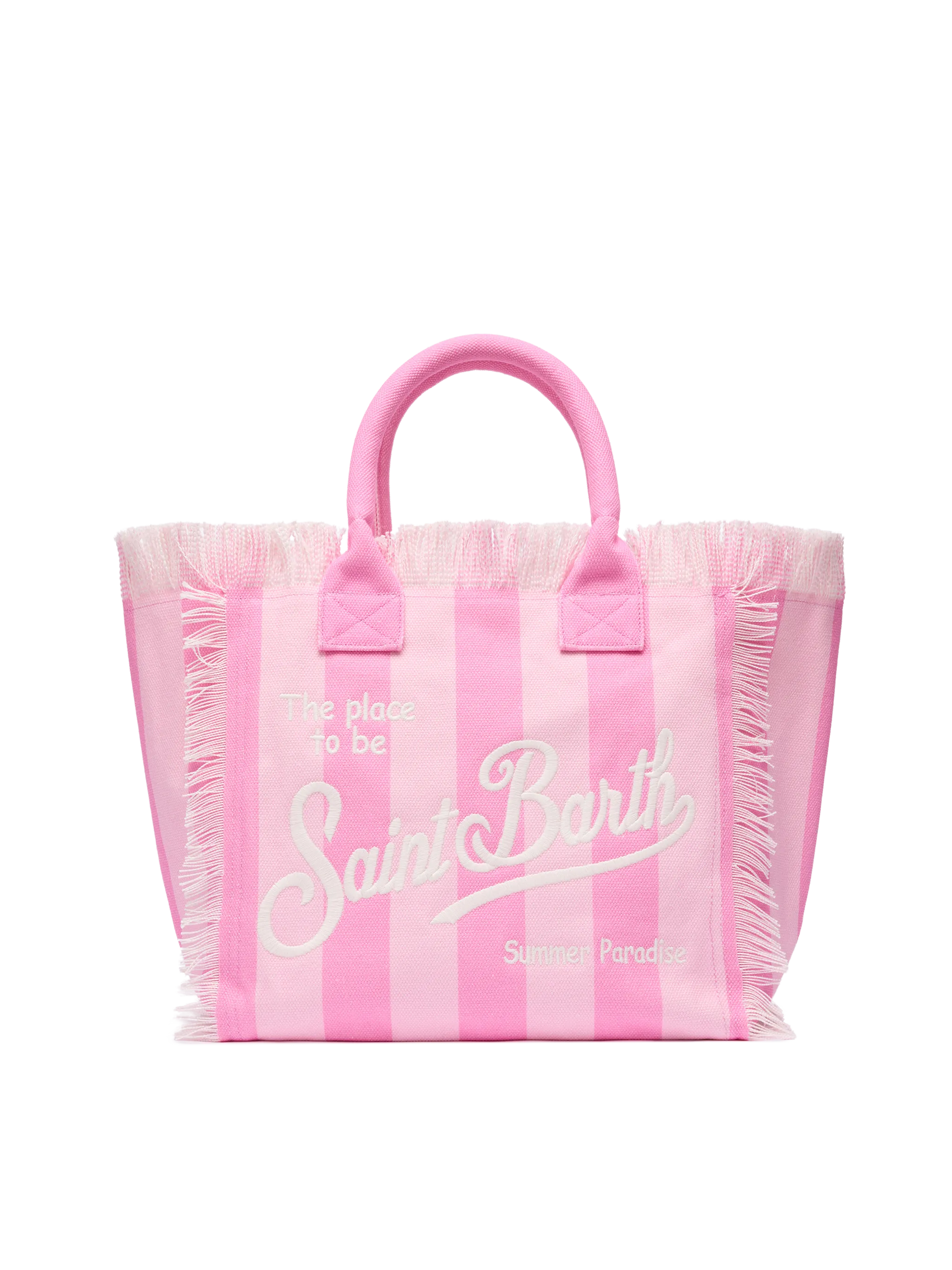 Borsa a spalla Vanity in canvas di cotone con stampa a righe rosa