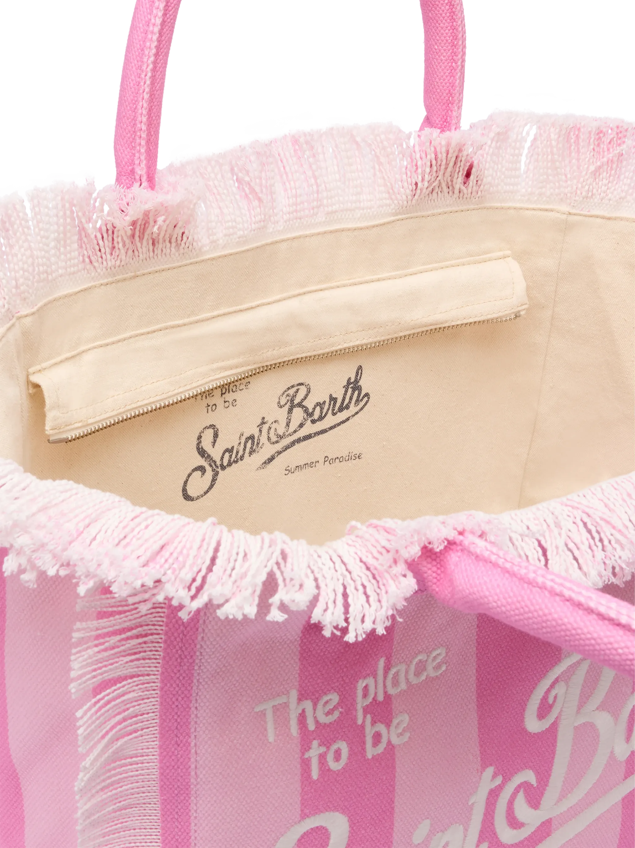 Borsa a spalla Vanity in canvas di cotone con stampa a righe rosa