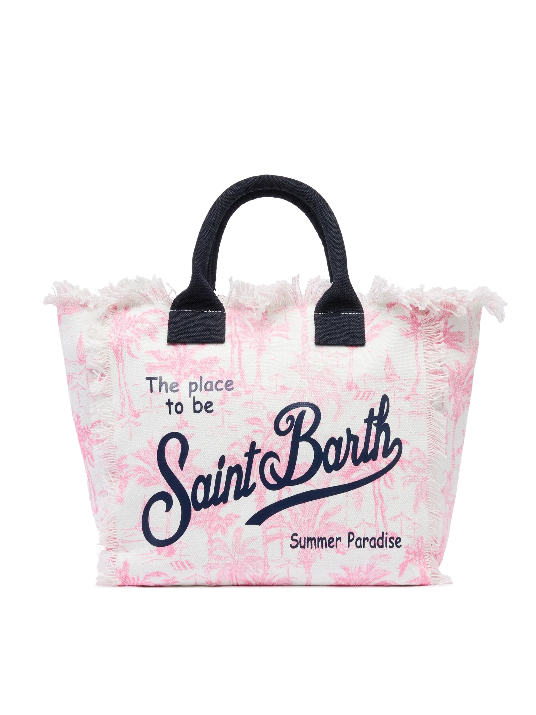 Borsa a spalla Vanity in canvas di cotone rosa con stampa toile de jouy
