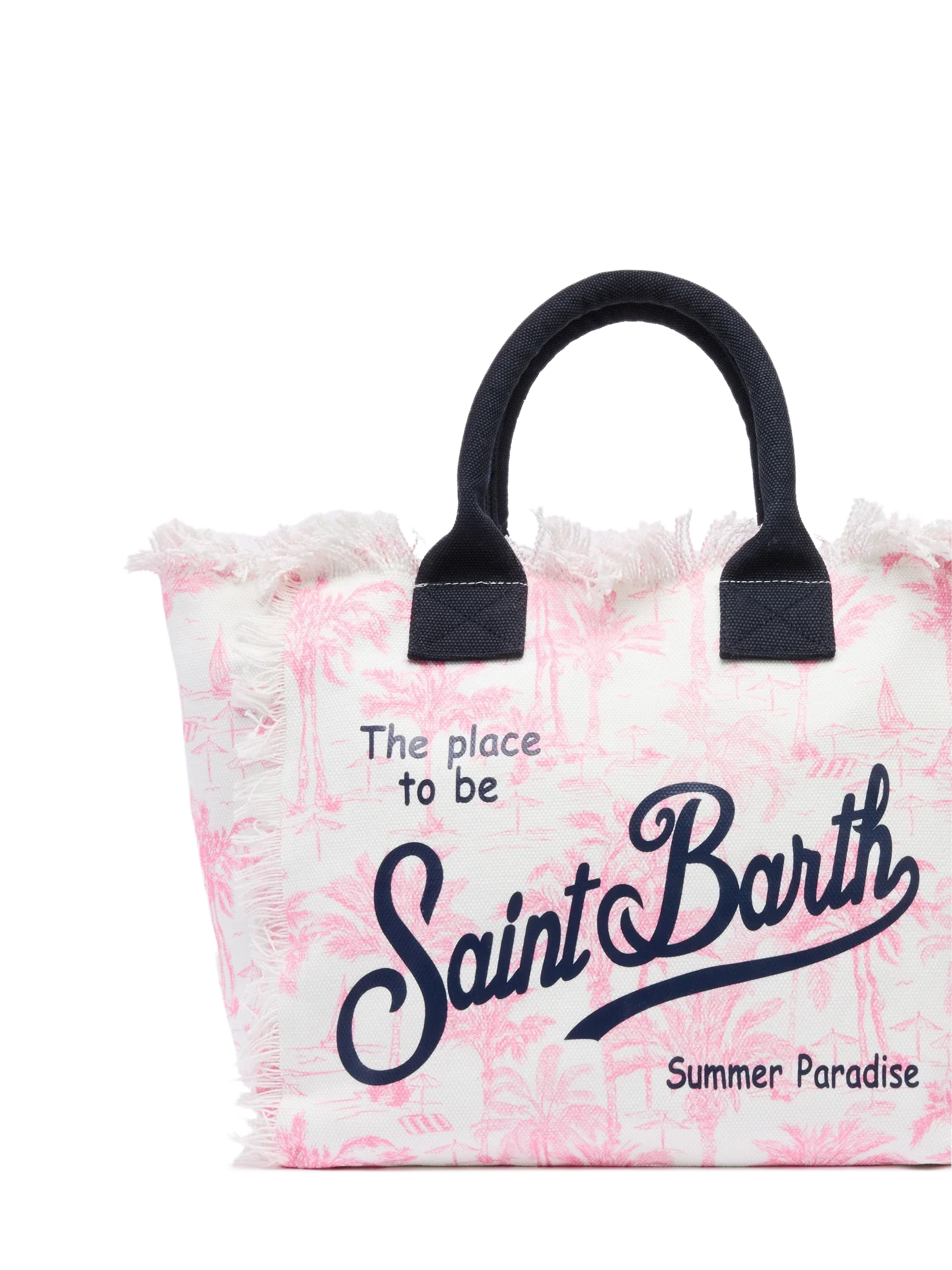 Borsa a spalla Vanity in canvas di cotone rosa con stampa toile de jouy