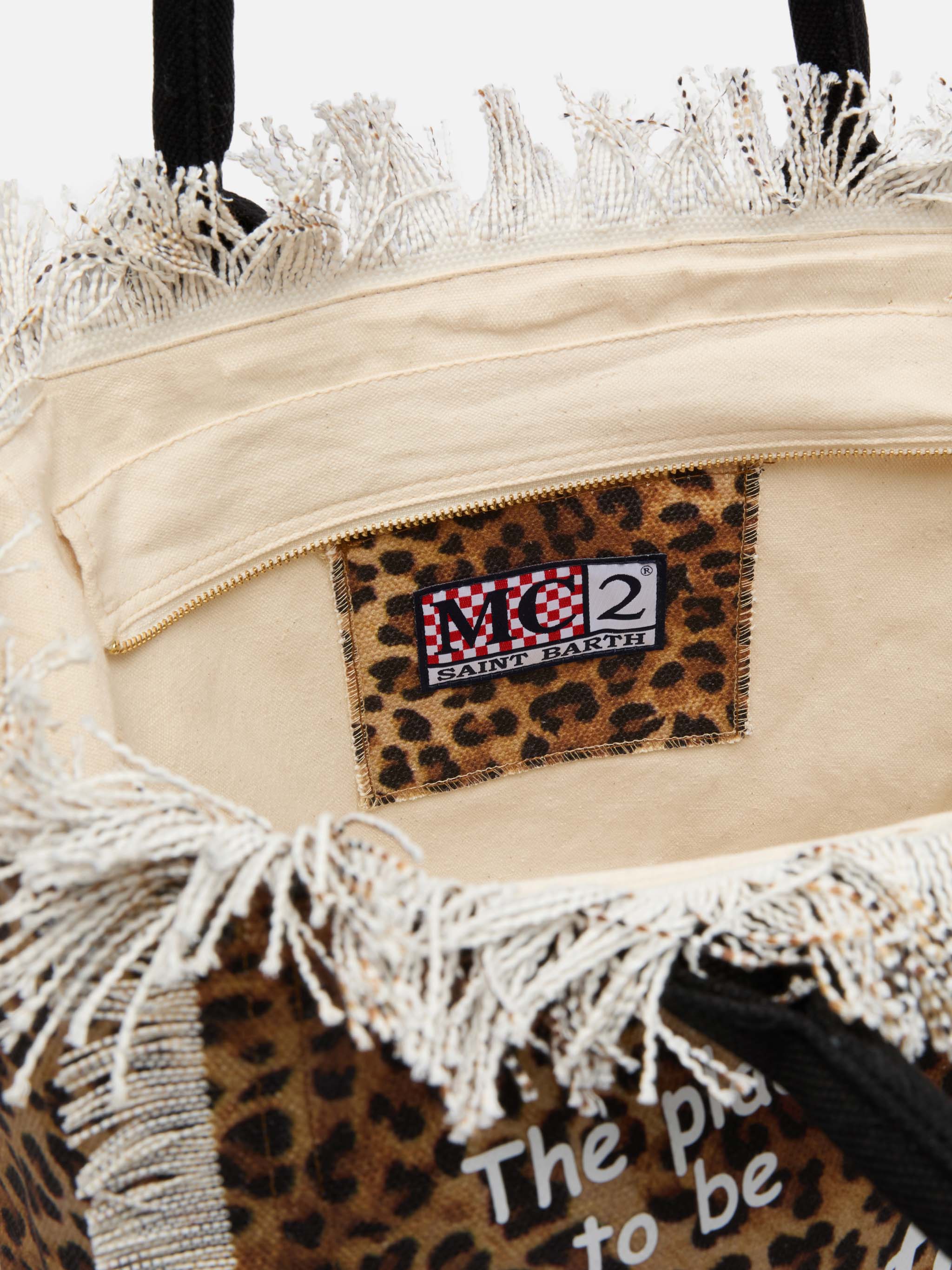Borsa a spalla Vanity in canvas di cotone con stampa leopardata