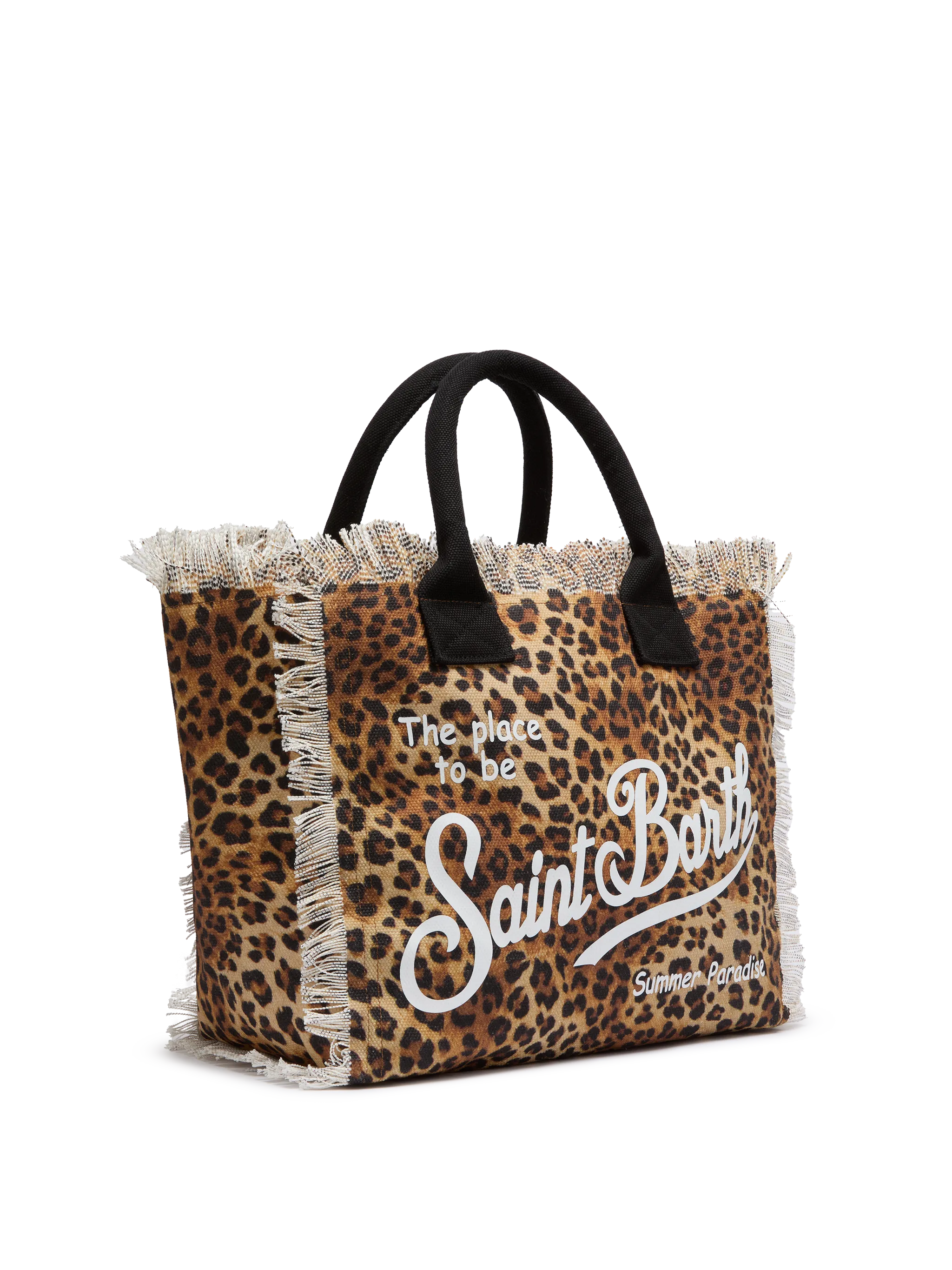 Borsa a spalla Vanity in canvas di cotone con stampa leopardata