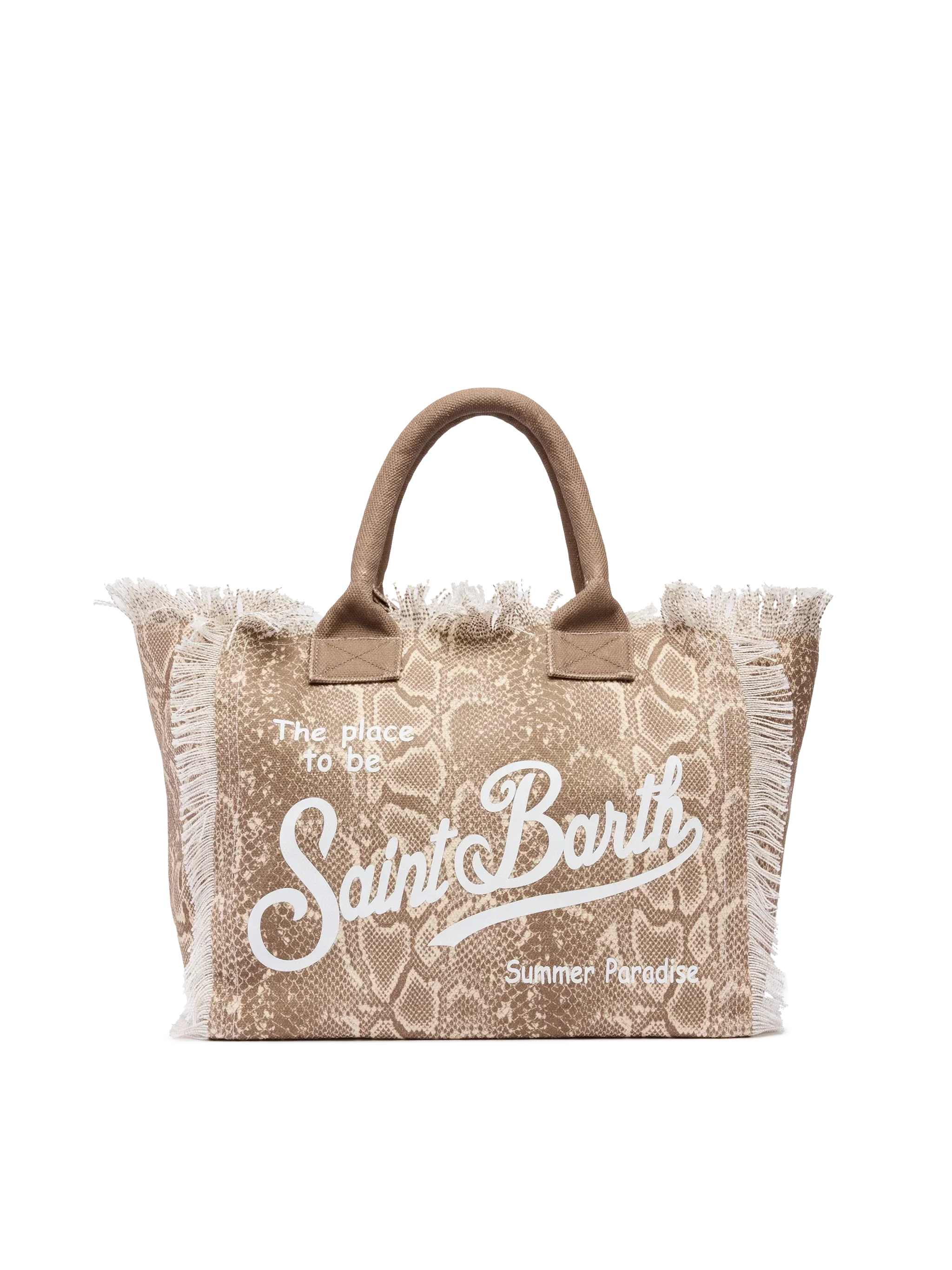 Borsa a spalla Vanity in canvas di cotone con stampa pelle di serpente