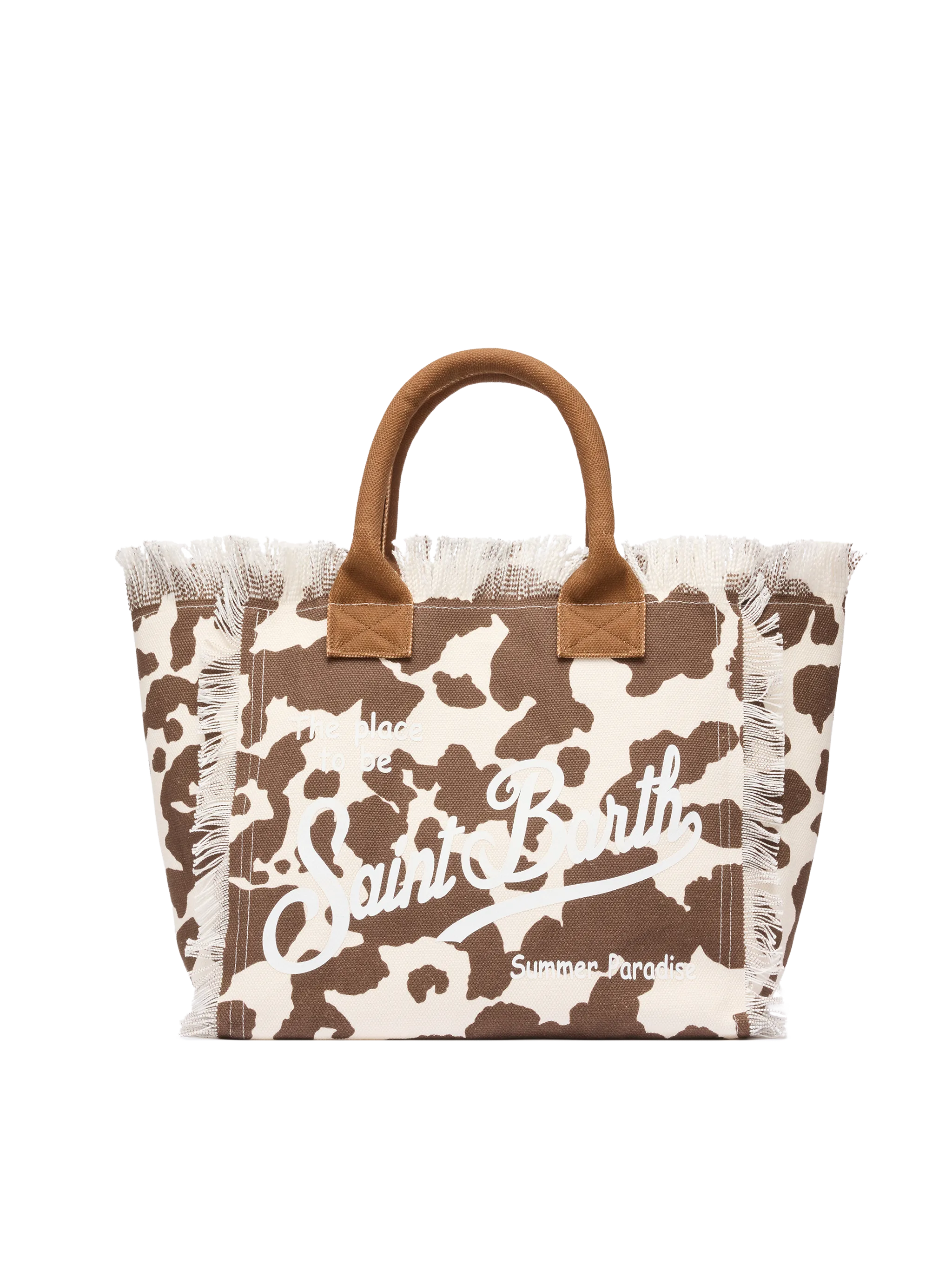 Borsa a spalla Vanity in canvas di cotone con stampa pelle di mucca