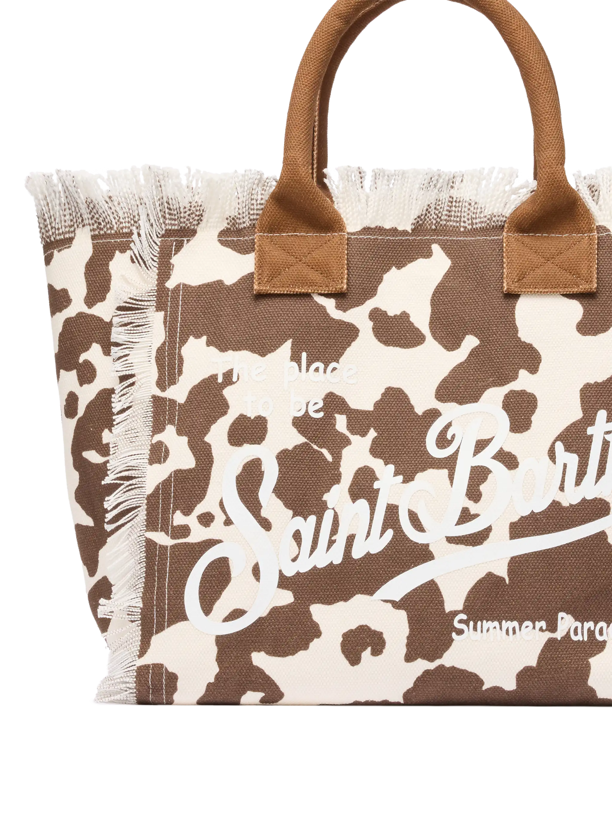 Borsa a spalla Vanity in canvas di cotone con stampa pelle di mucca