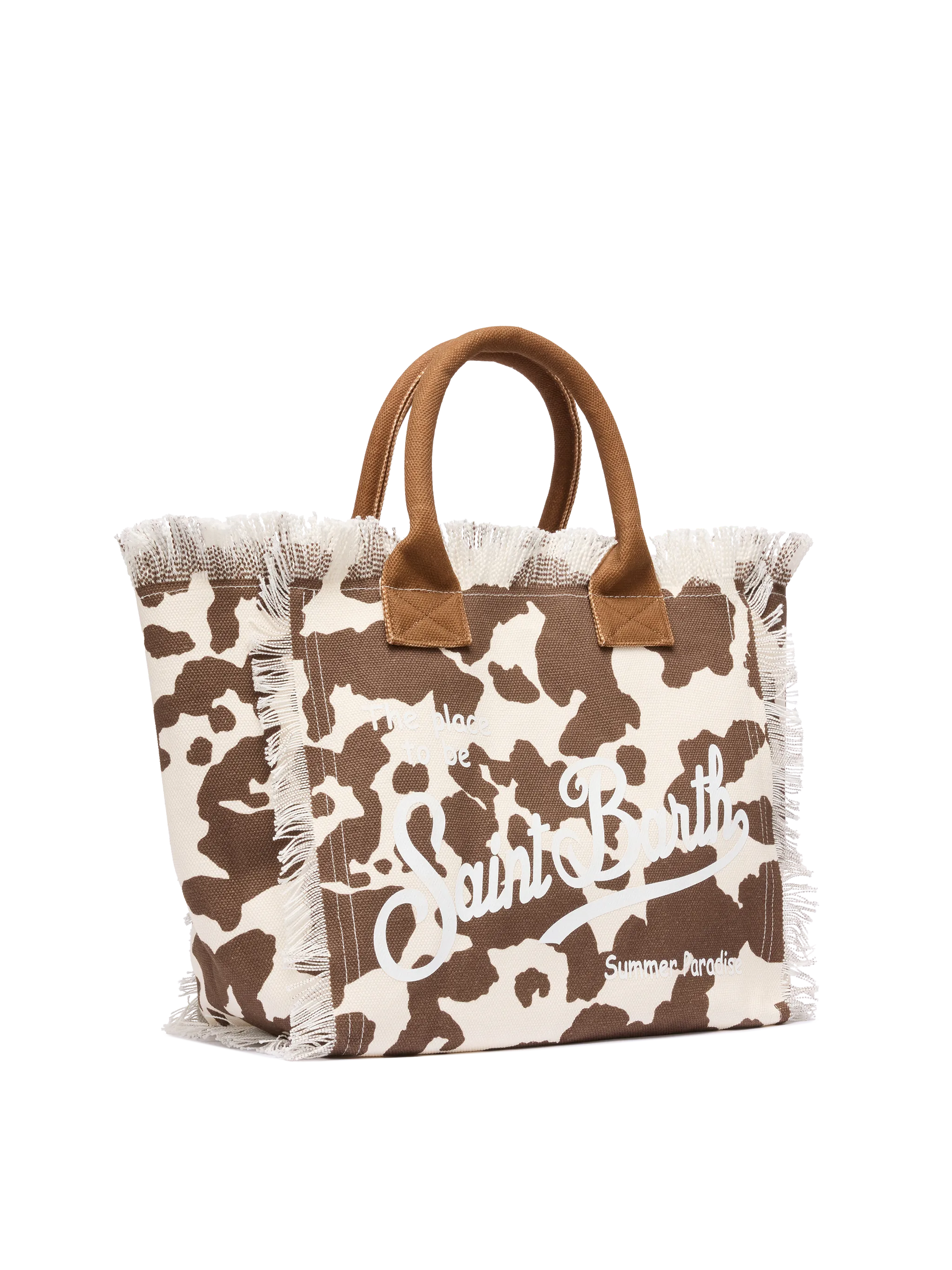 Borsa a spalla Vanity in canvas di cotone con stampa pelle di mucca
