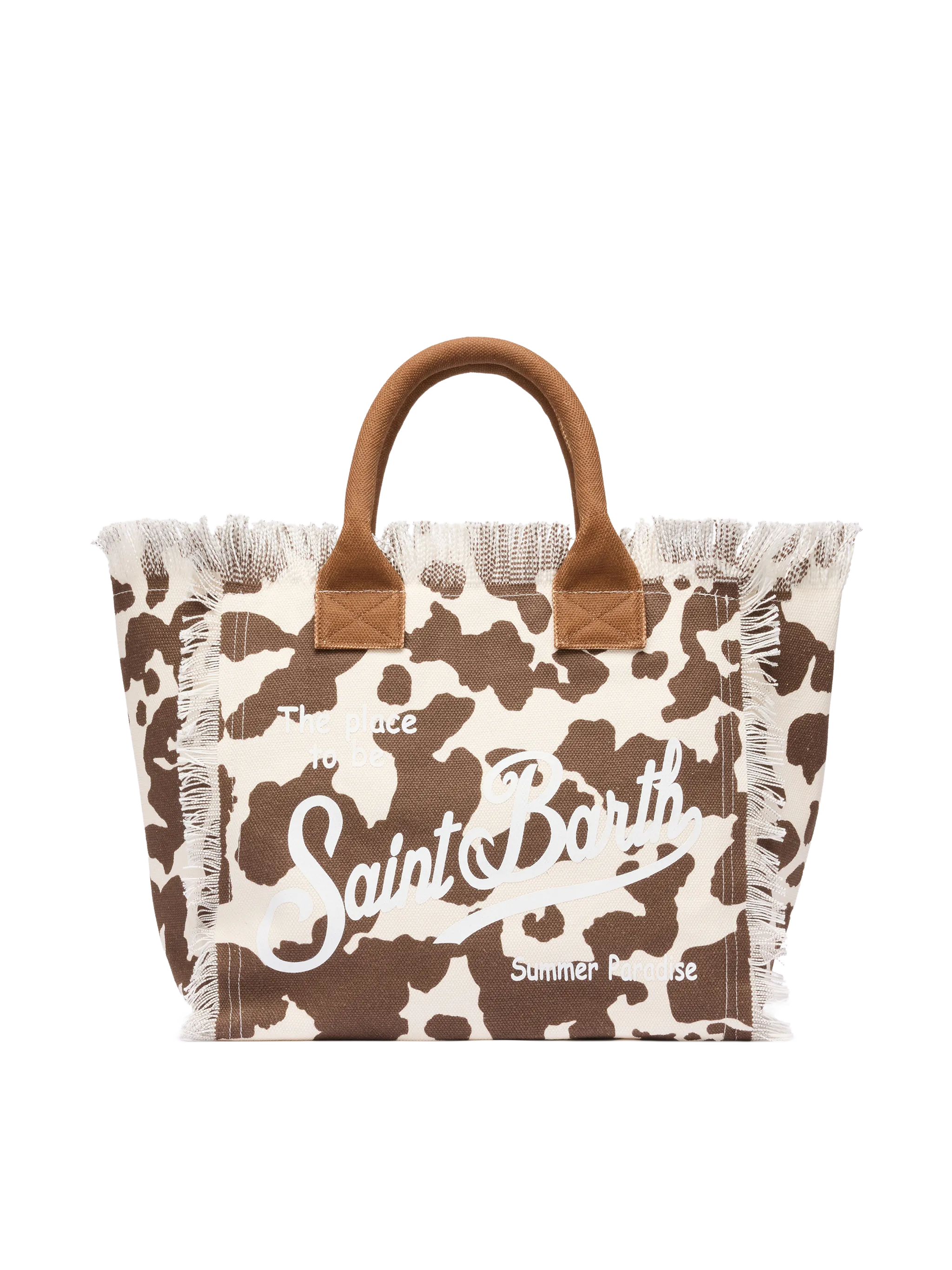 Borsa a spalla Vanity in canvas di cotone con stampa pelle di mucca