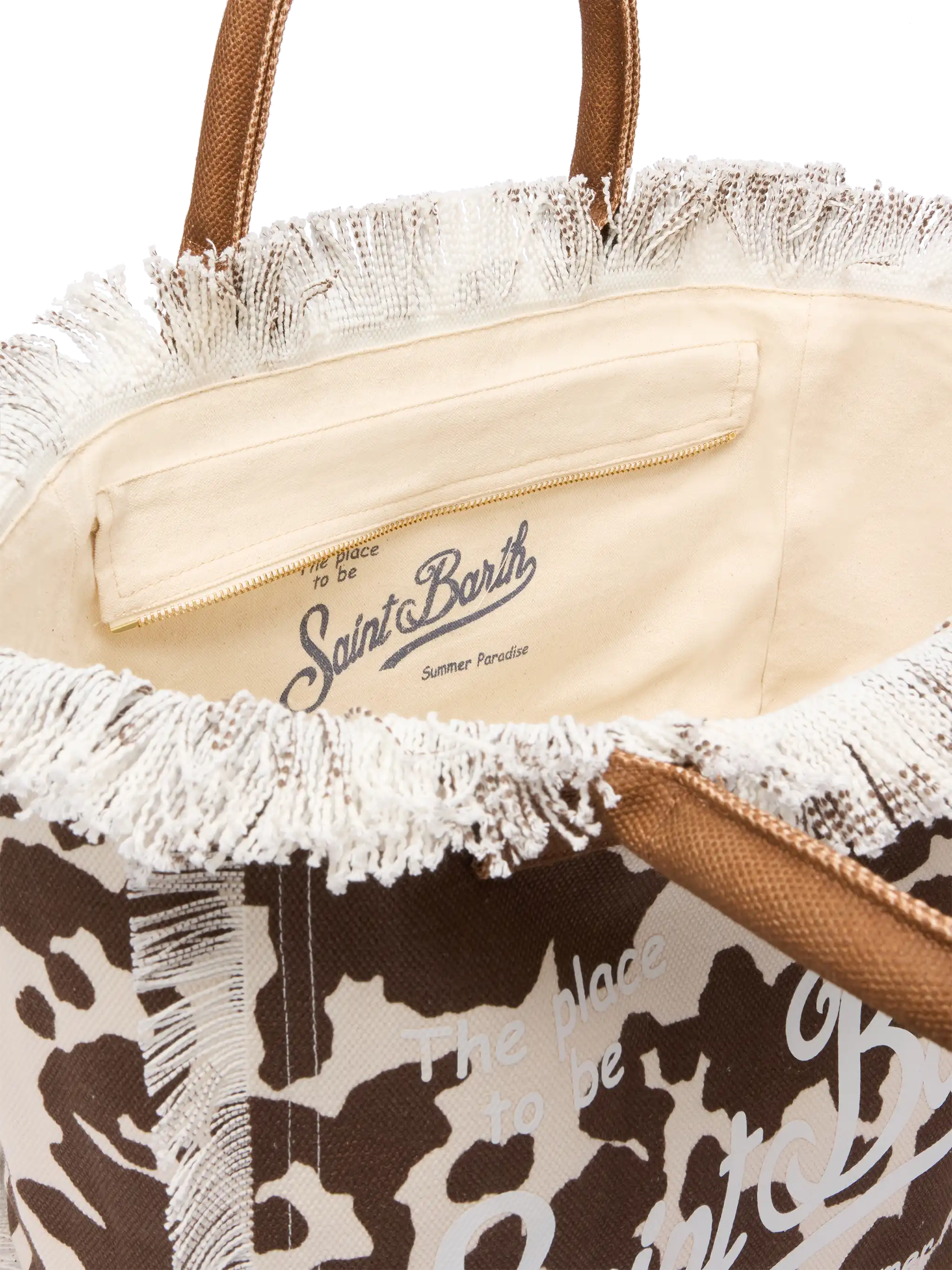 Borsa a spalla Vanity in canvas di cotone con stampa pelle di mucca