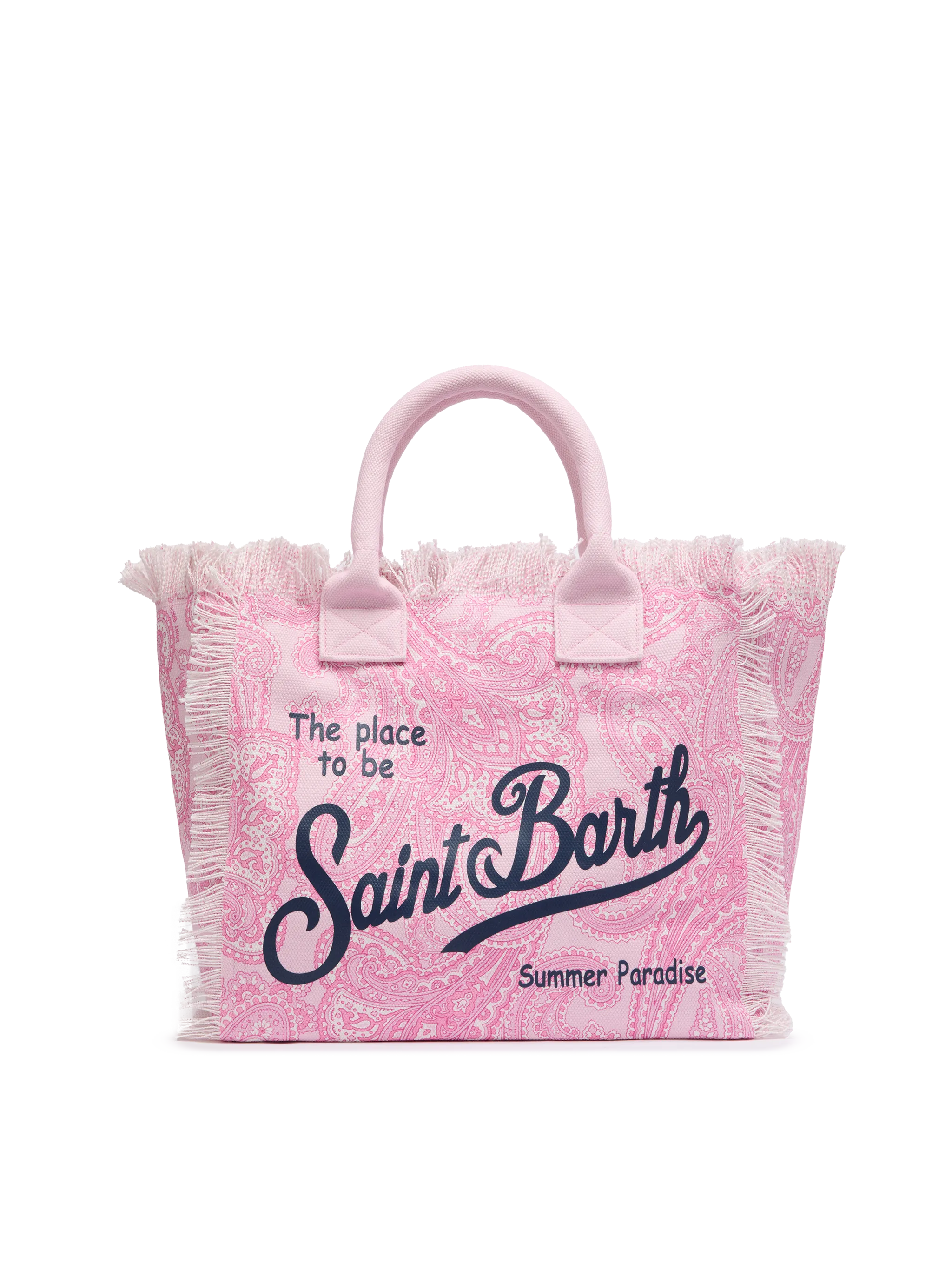 Borsa a spalla Vanity in canvas di cotone rosa con stampa paisley