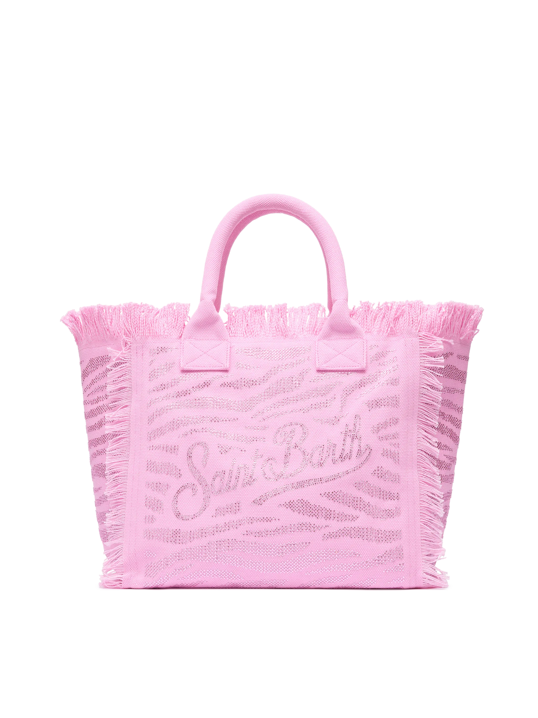 Pink cotton canvas Vanity tote bag with zebra rhinestone embellishment