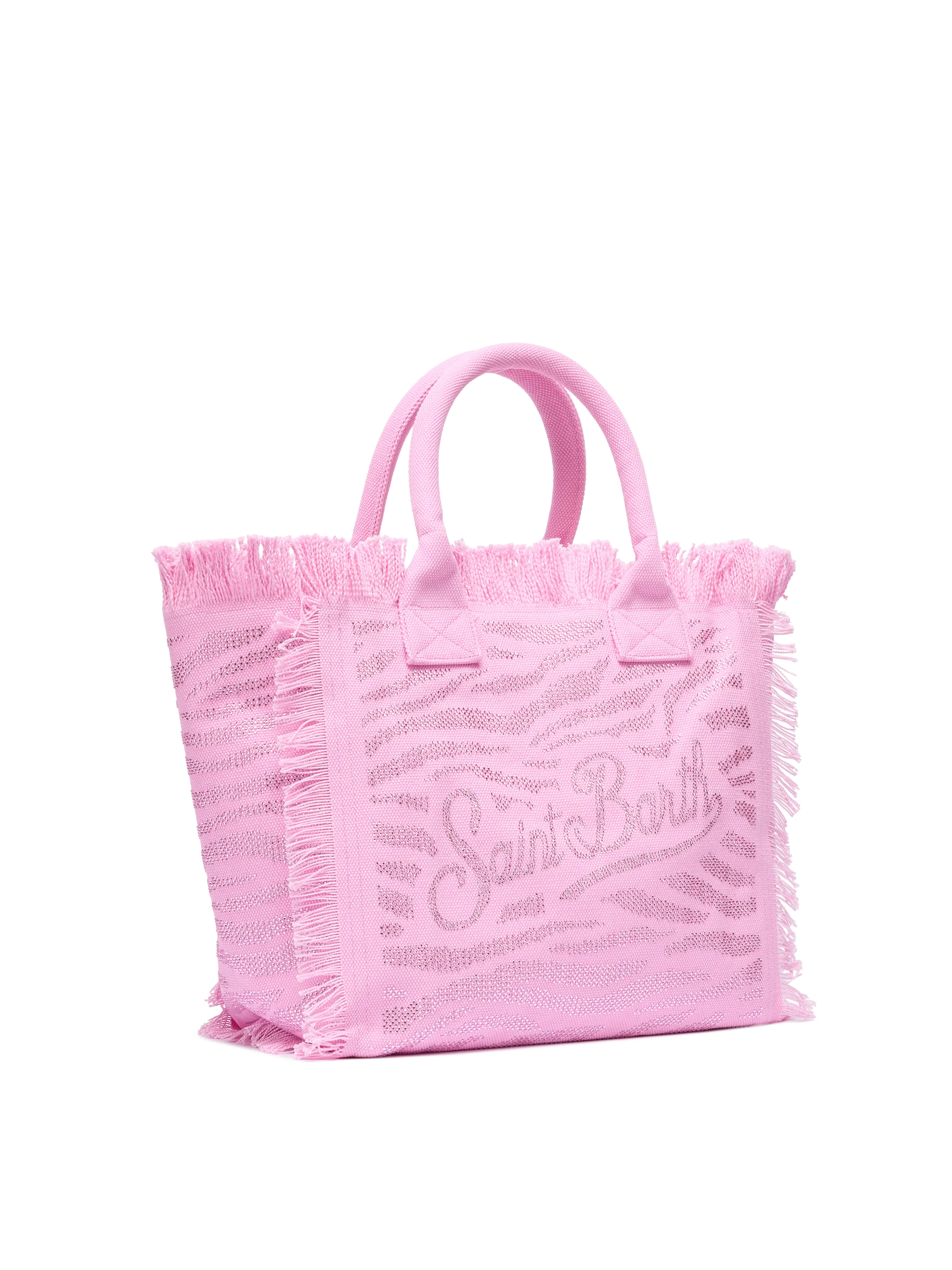 Borsa a spalla Vanity in canvas di cotone rosa con decorazioni in strass zebrati