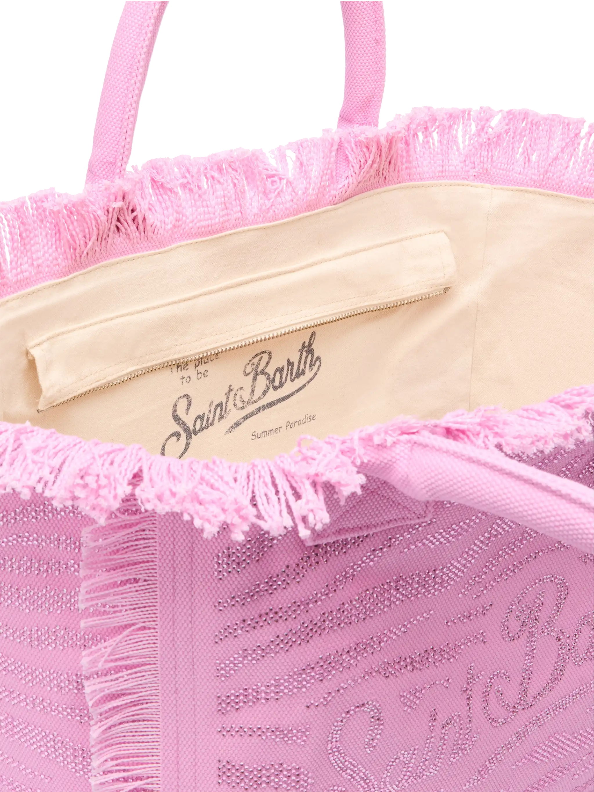 Borsa a spalla Vanity in canvas di cotone rosa con decorazioni in strass zebrati