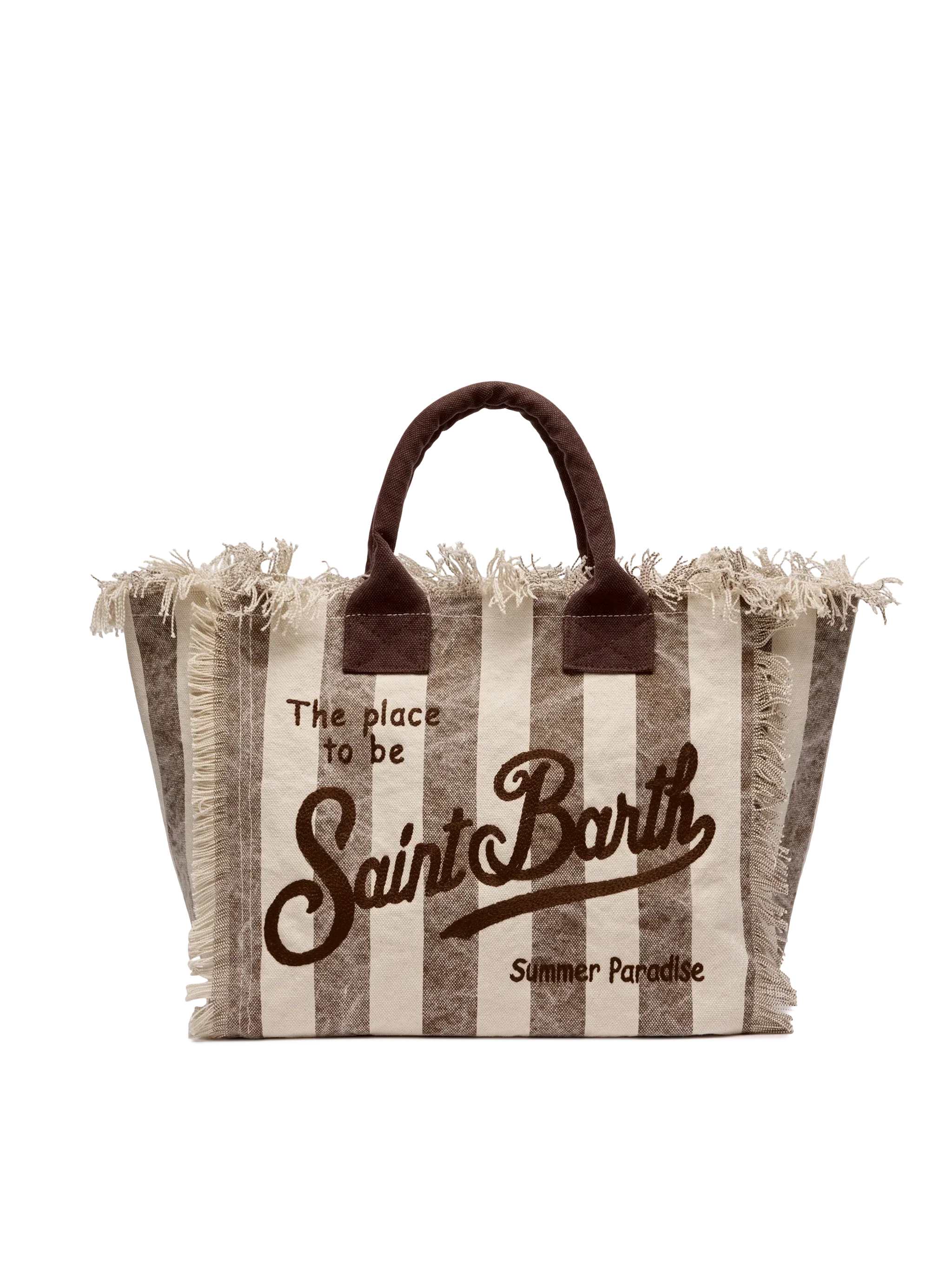 Borsa a spalla Vanity in canvas di cotone con stampa a righe marroni