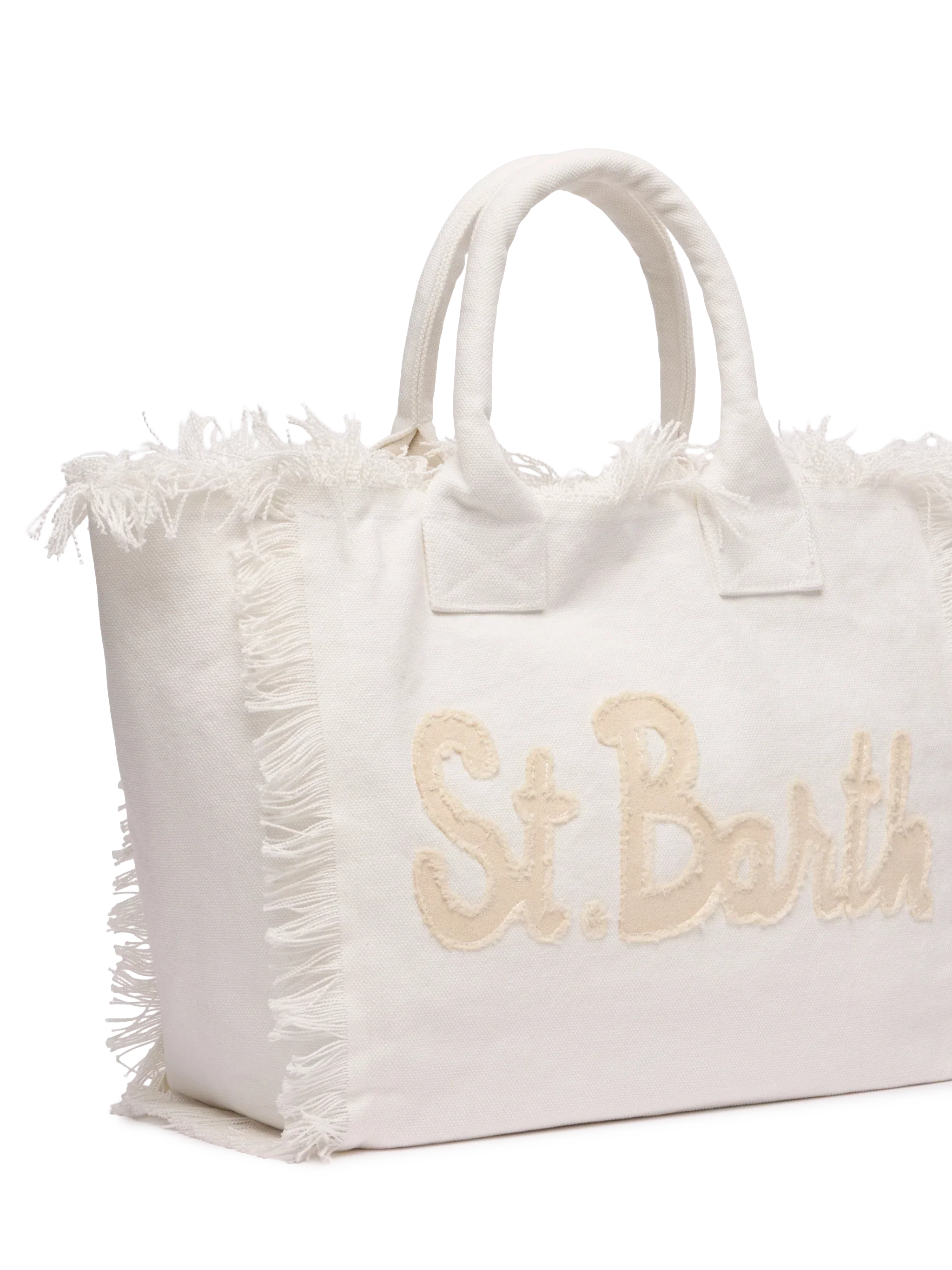 Borsa a spalla Vanity in canvas di cotone con patch logo Saint Barth