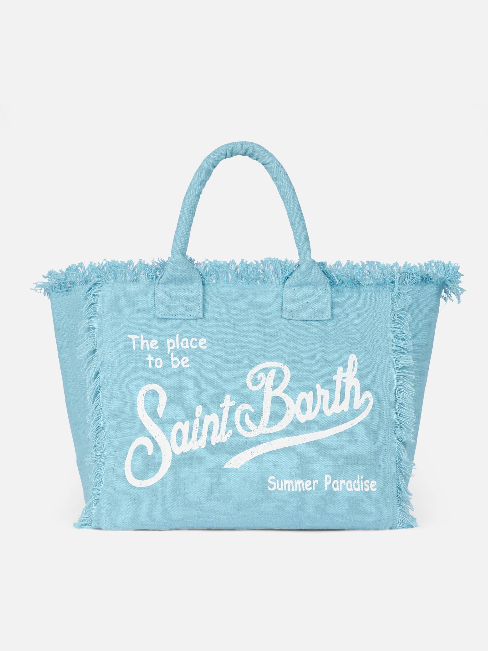 Borsa a spalla Vanity in lino azzurro