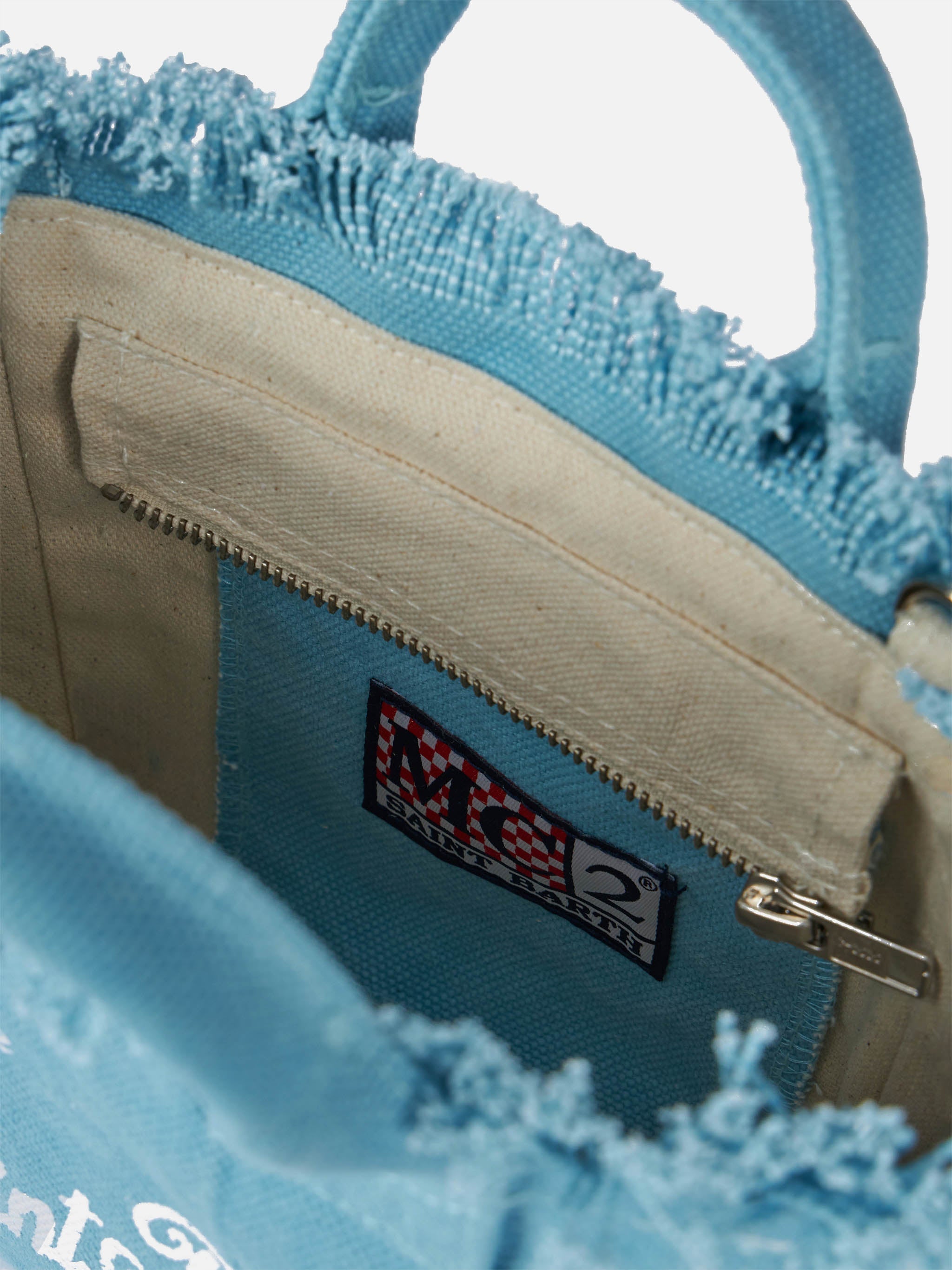 Borsa Mini Vanity in canvas di cotone azzurro
