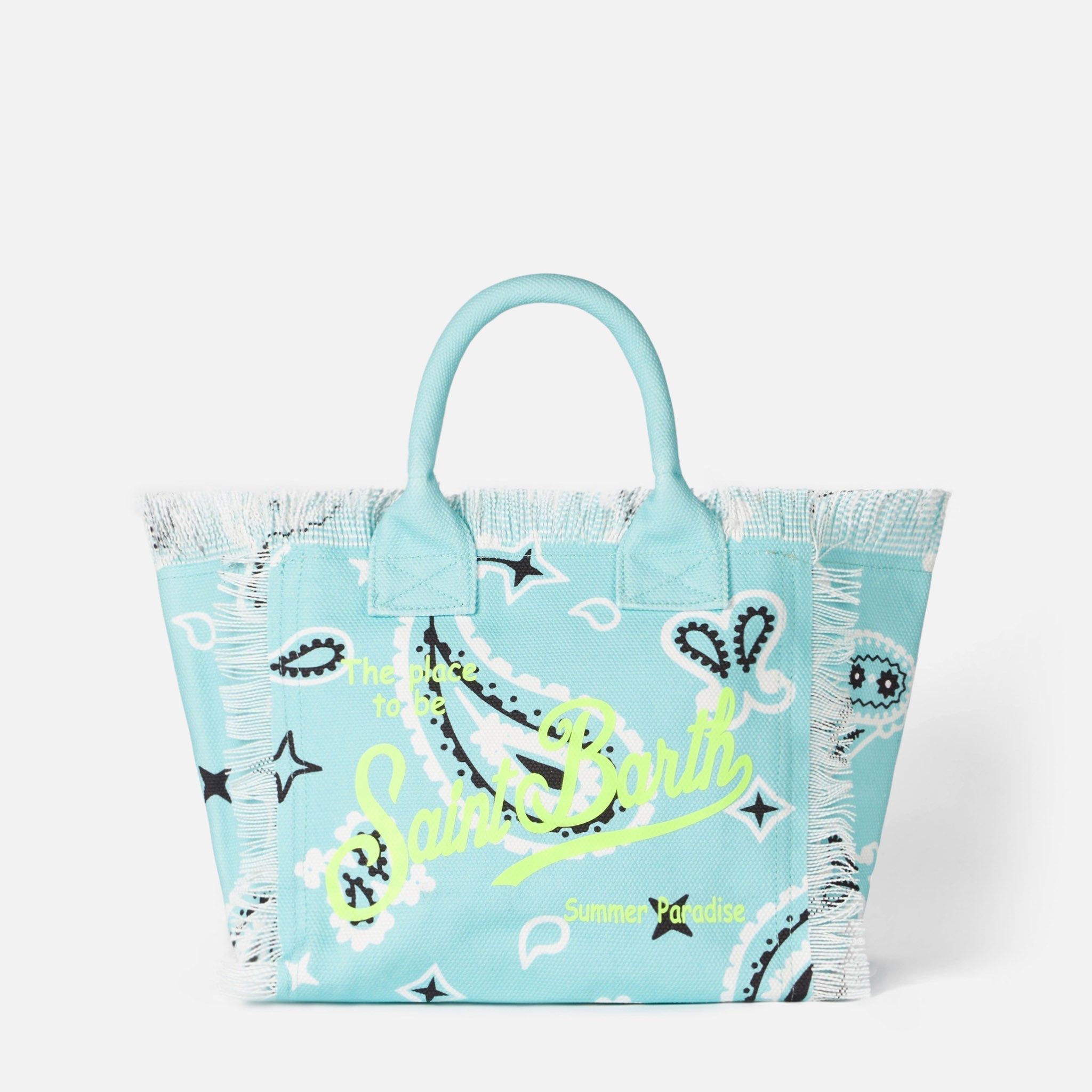 Borsa a mano Colette in canvas di cotone verde acqua con stampa bandana