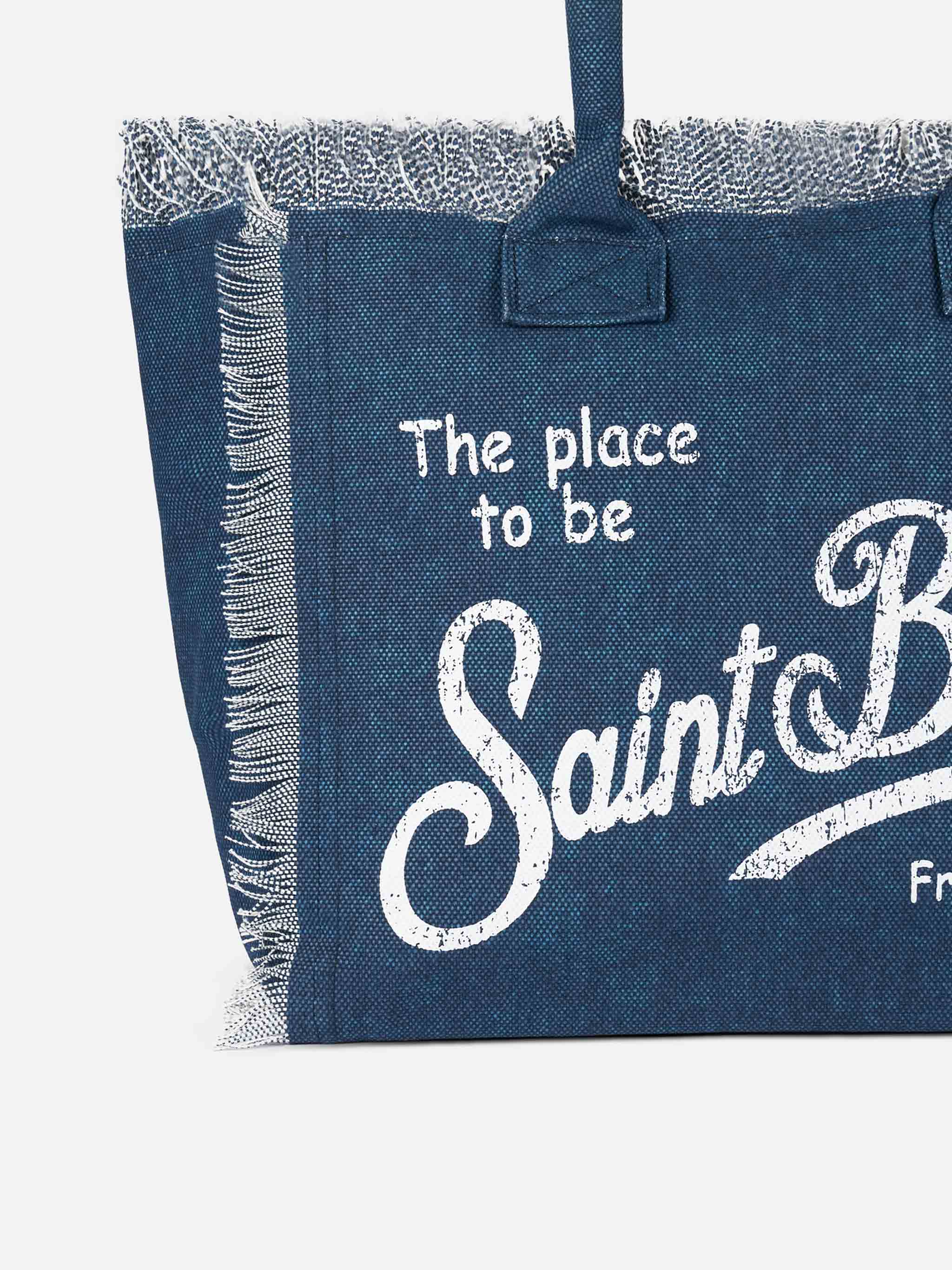 Borsa a spalla Vanity in canvas di cotone indaco