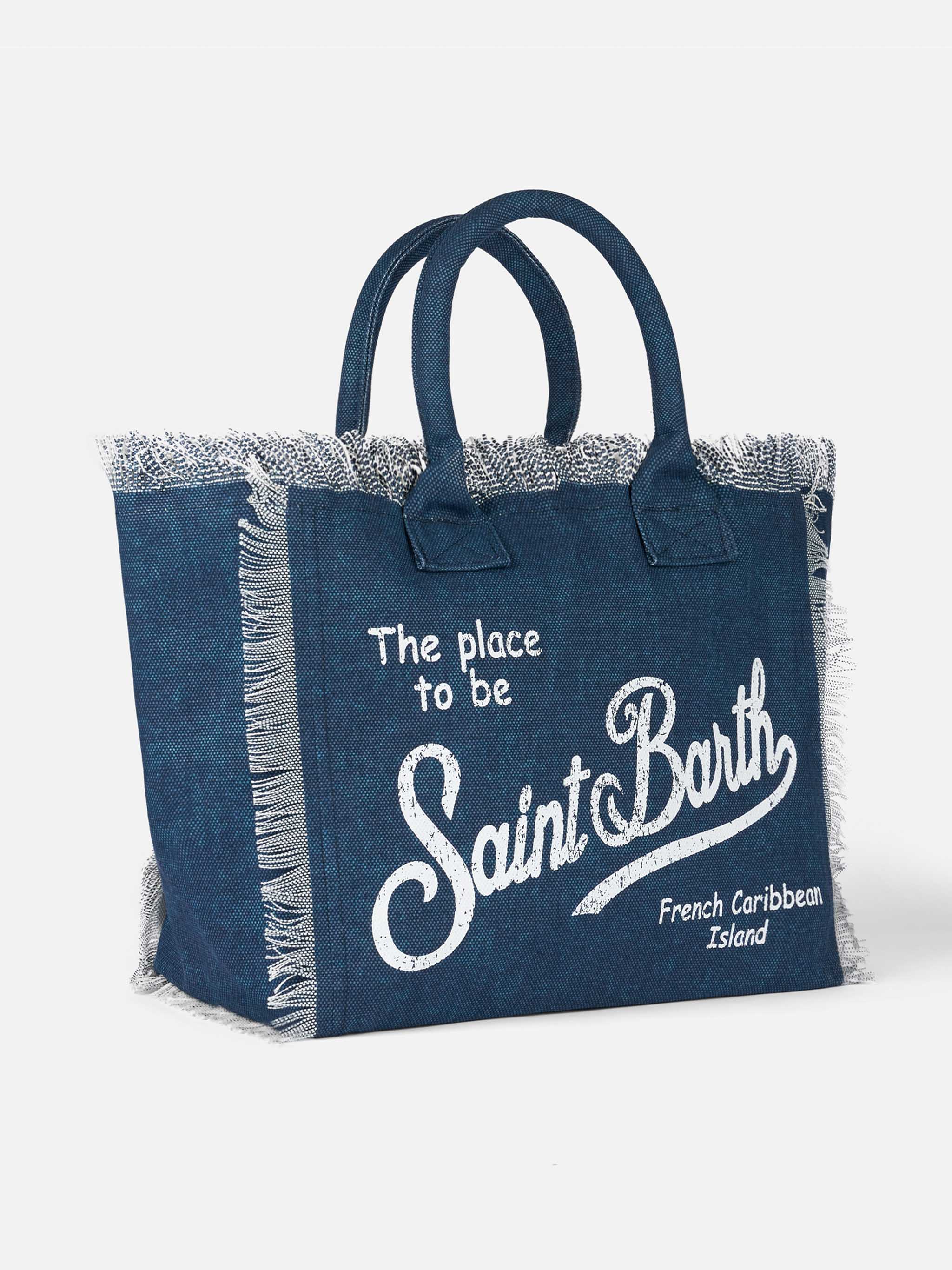 Borsa a spalla Vanity in canvas di cotone indaco