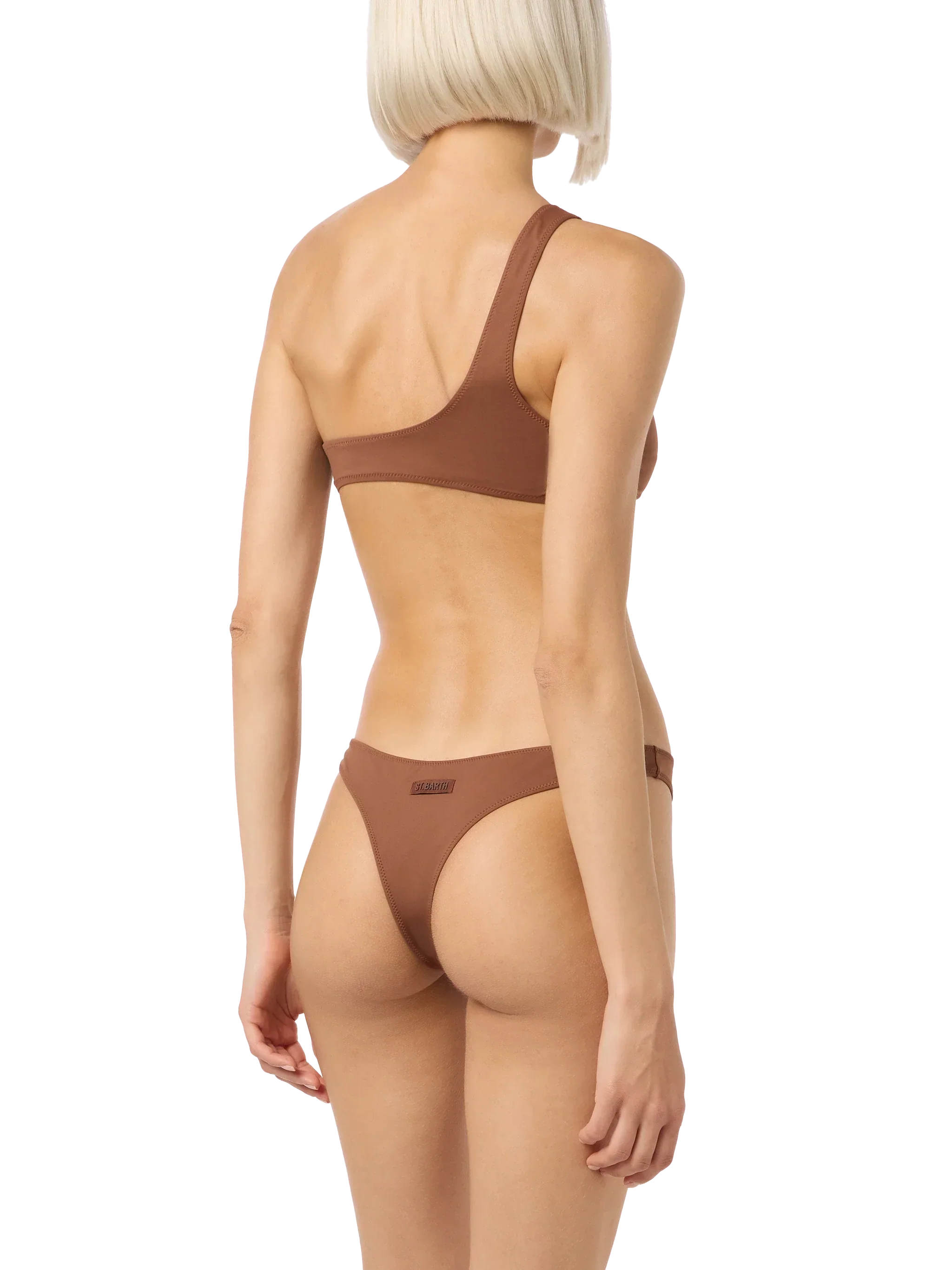 Woman brown one shoulder bralette bikini Celestine Naomi