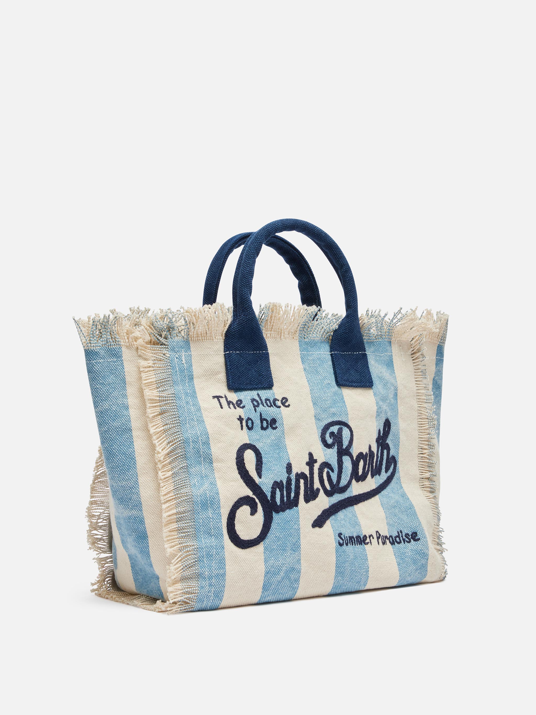 Borsa Colette in canvas di cotone con stampa a righe azzurre