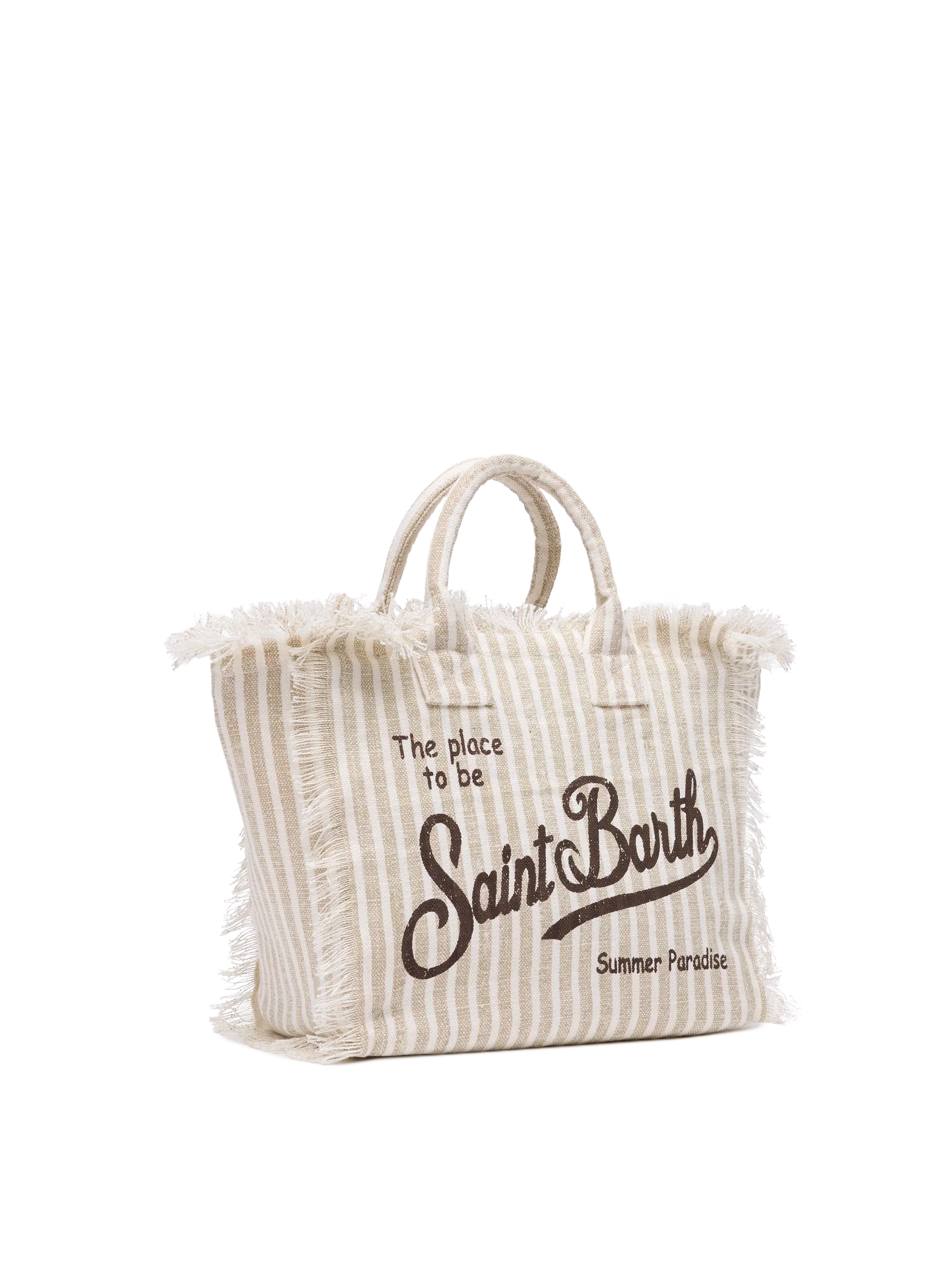 Borsa Colette in canvas di lino con stampa a righe
