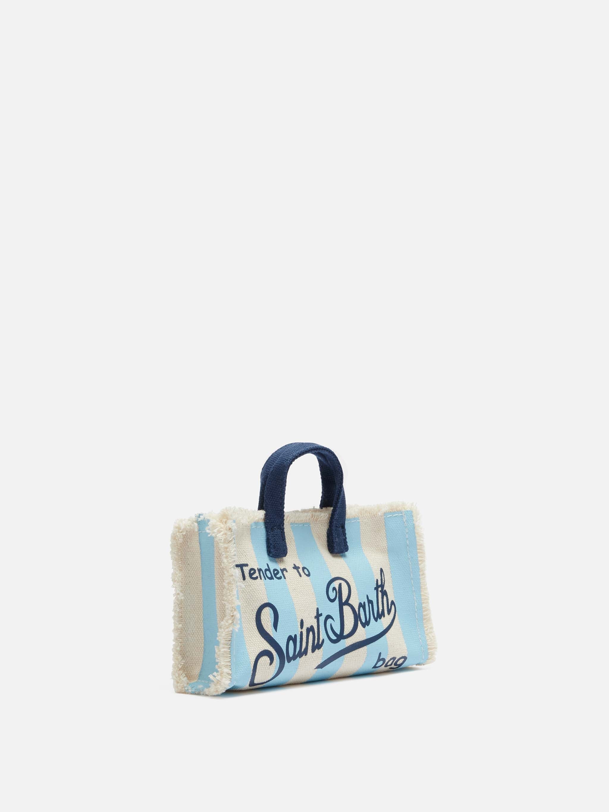 Phone Bag in canvas di cotone con stampa a righe azzurre